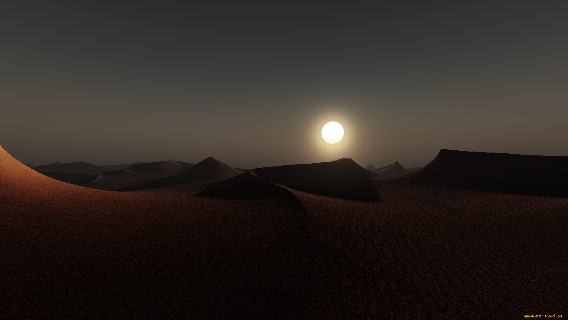 3д, графика, nature, landscape, природа, закат, пустыня, солнце