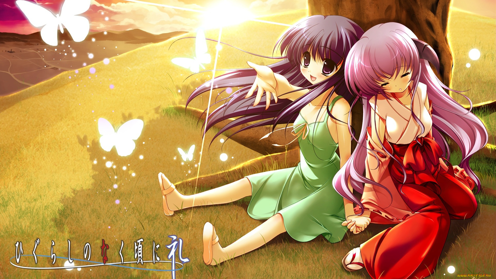 аниме, higurashi, no, naku, koro, ni, девушки, бабочки, furude, rika, hanyuu