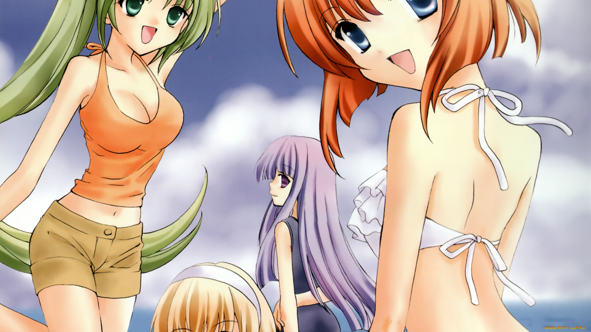 аниме, higurashi, no, naku, koro, ni, девушки, ryuuguu, rena, sonozaki, mion, furude, rika, houjou, satoko