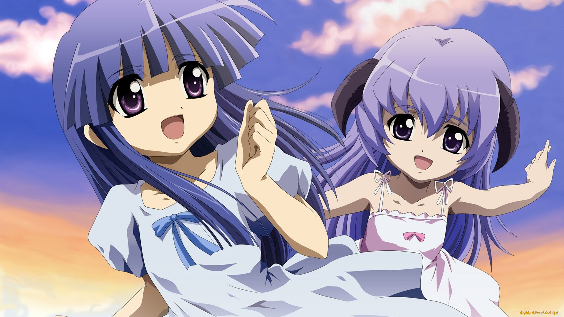 аниме, higurashi, no, naku, koro, ni, облака, девушки, furude, rika, hanyuu