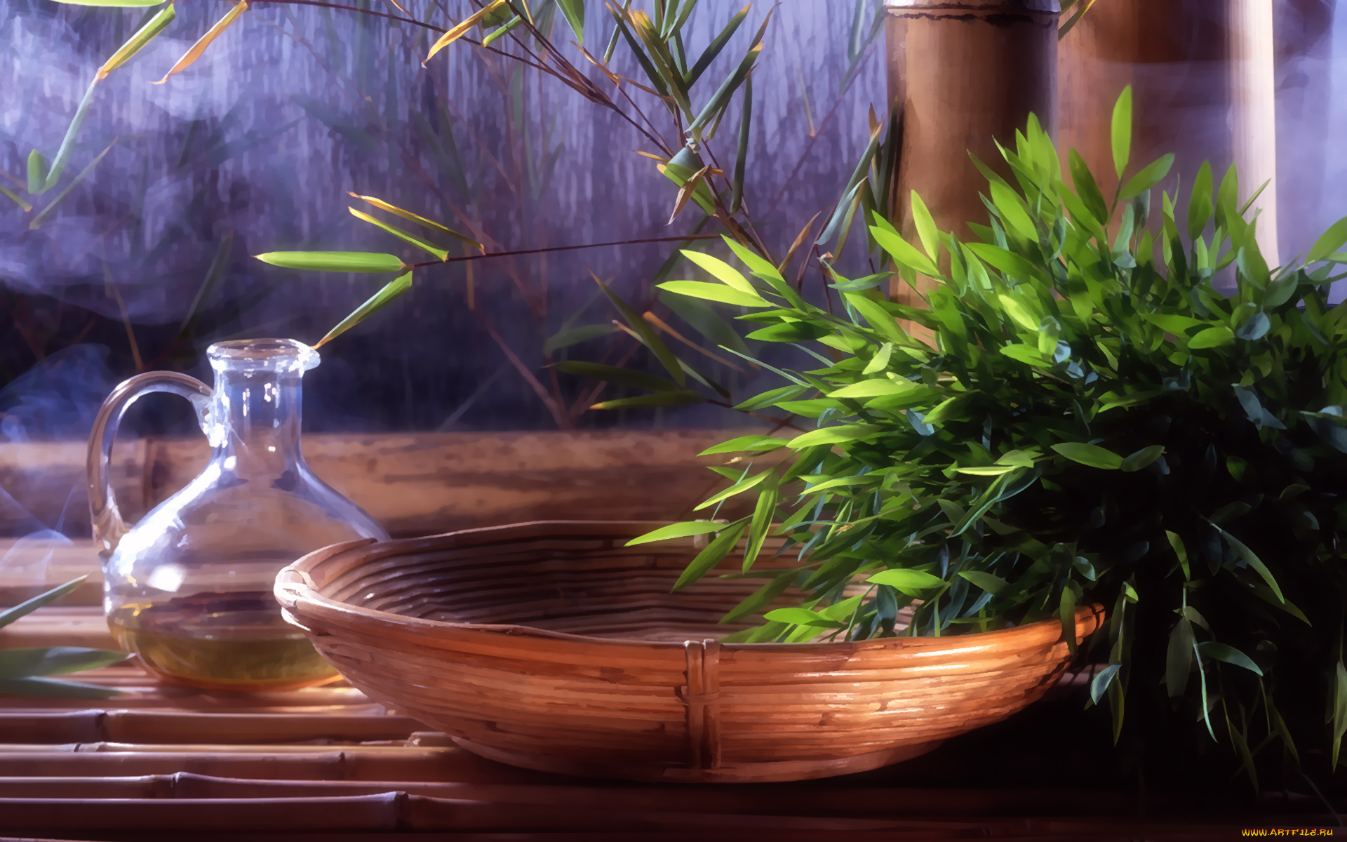 3д, графика, другое, графин, блюдо, листья