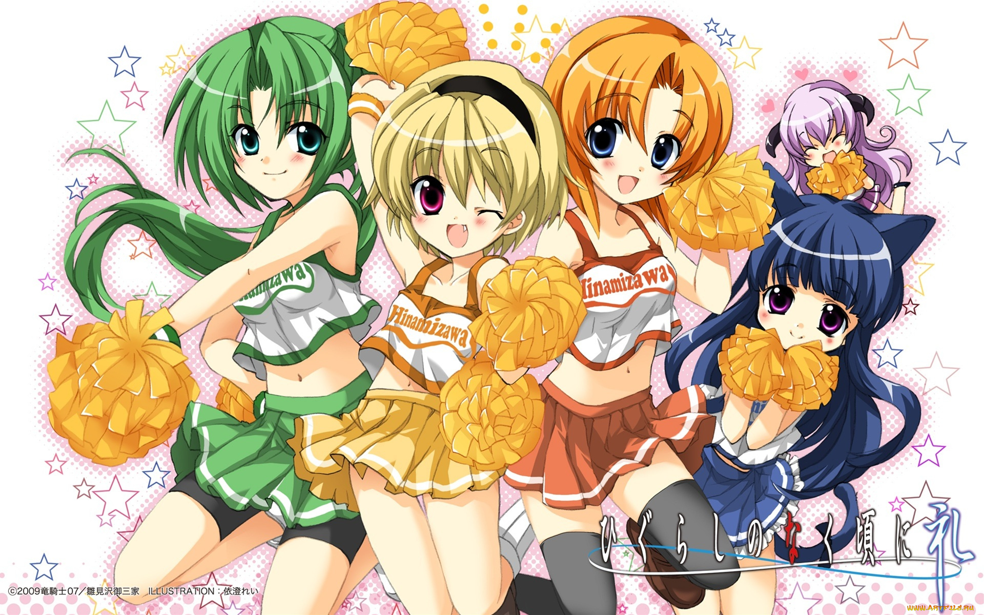 аниме, higurashi, no, naku, koro, ni, девушки, ryuuguu, rena, sonozaki, mion, houjou, satoko, furude, rika, hanyuu
