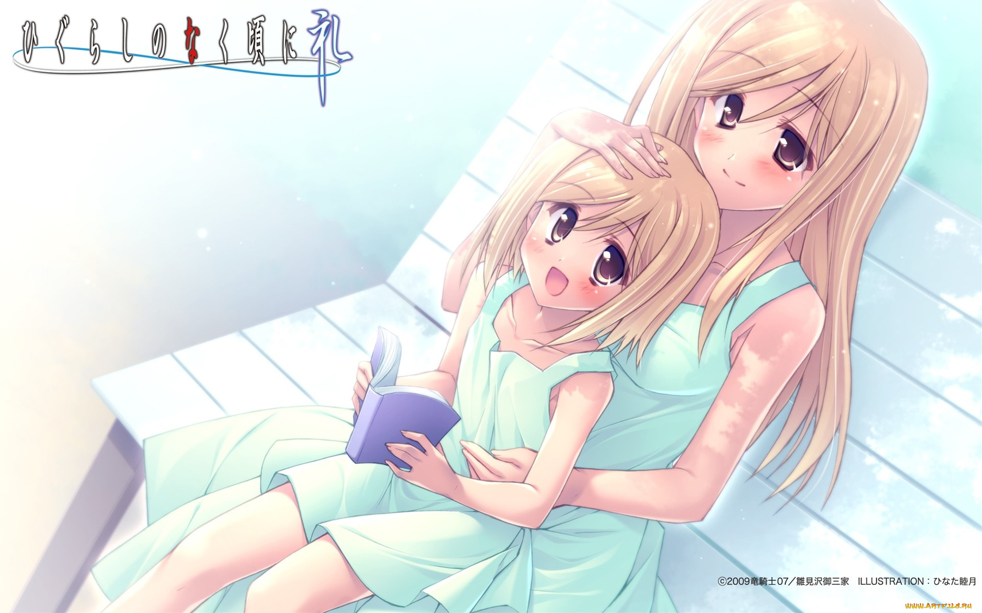 аниме, higurashi, no, naku, koro, ni, скамейка, книга, девушки, takano, miyo