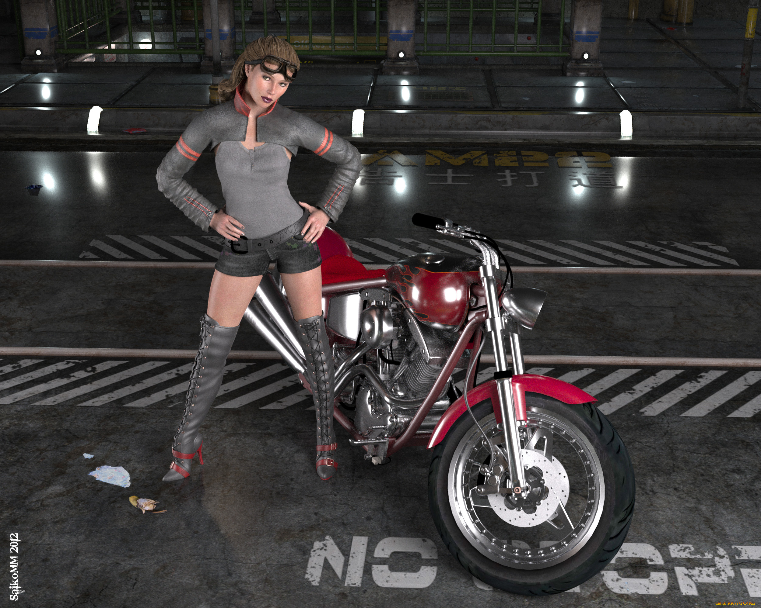 мотоциклы, 3d, девушка, мотоцикл