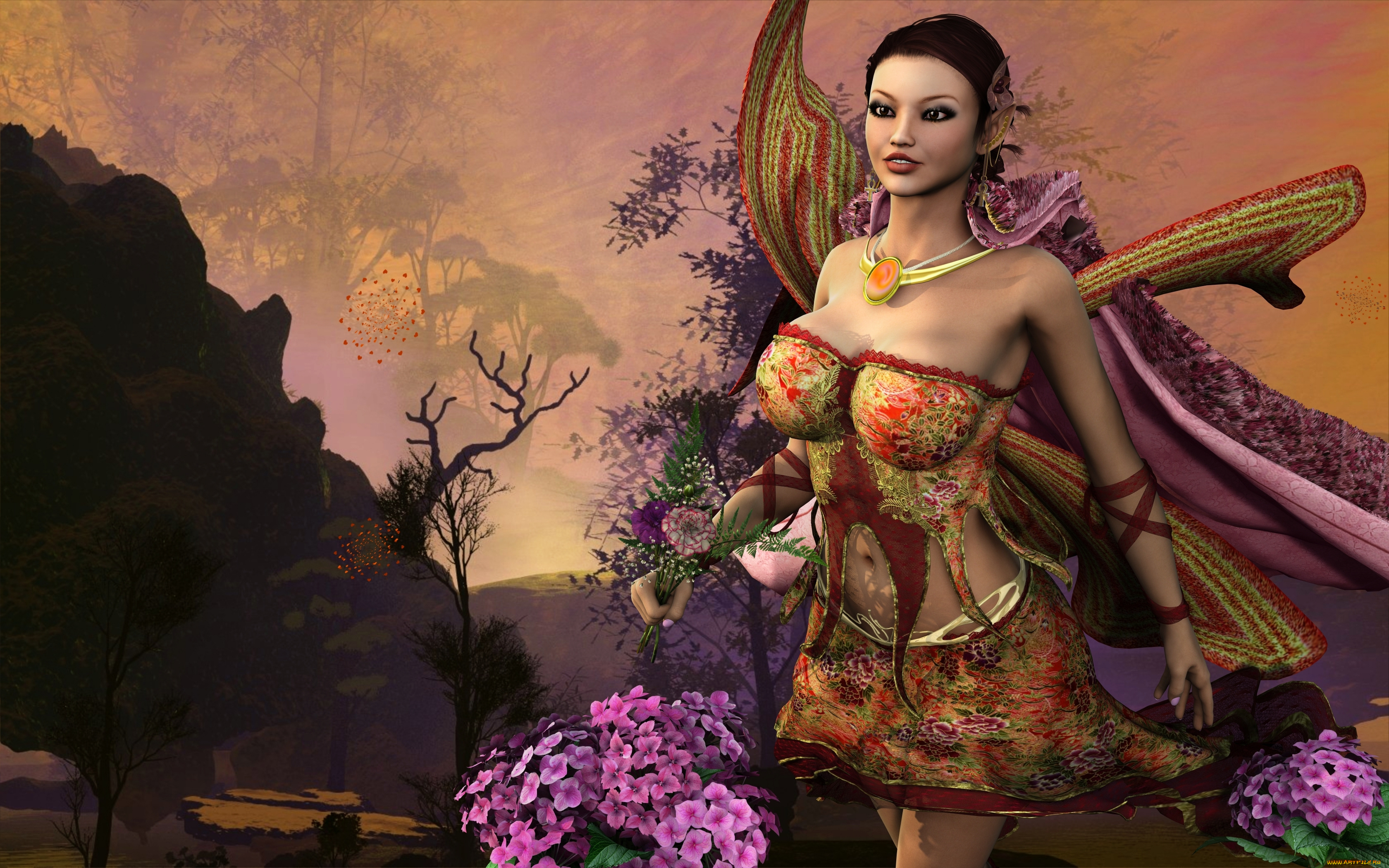 3д, графика, elves, эльфы, цветы, эльфийка