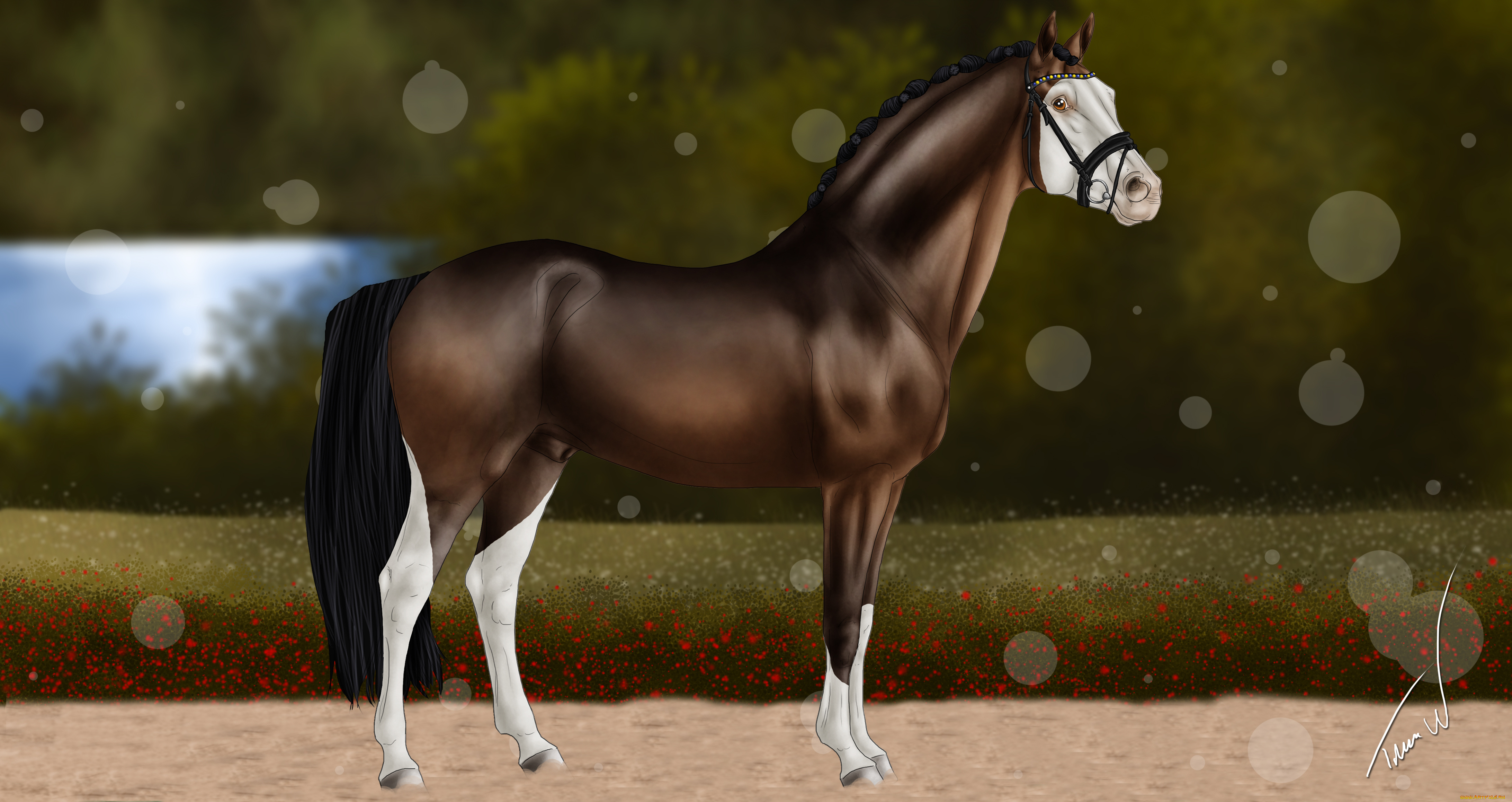 рисованные, животные, лошади, лошадь