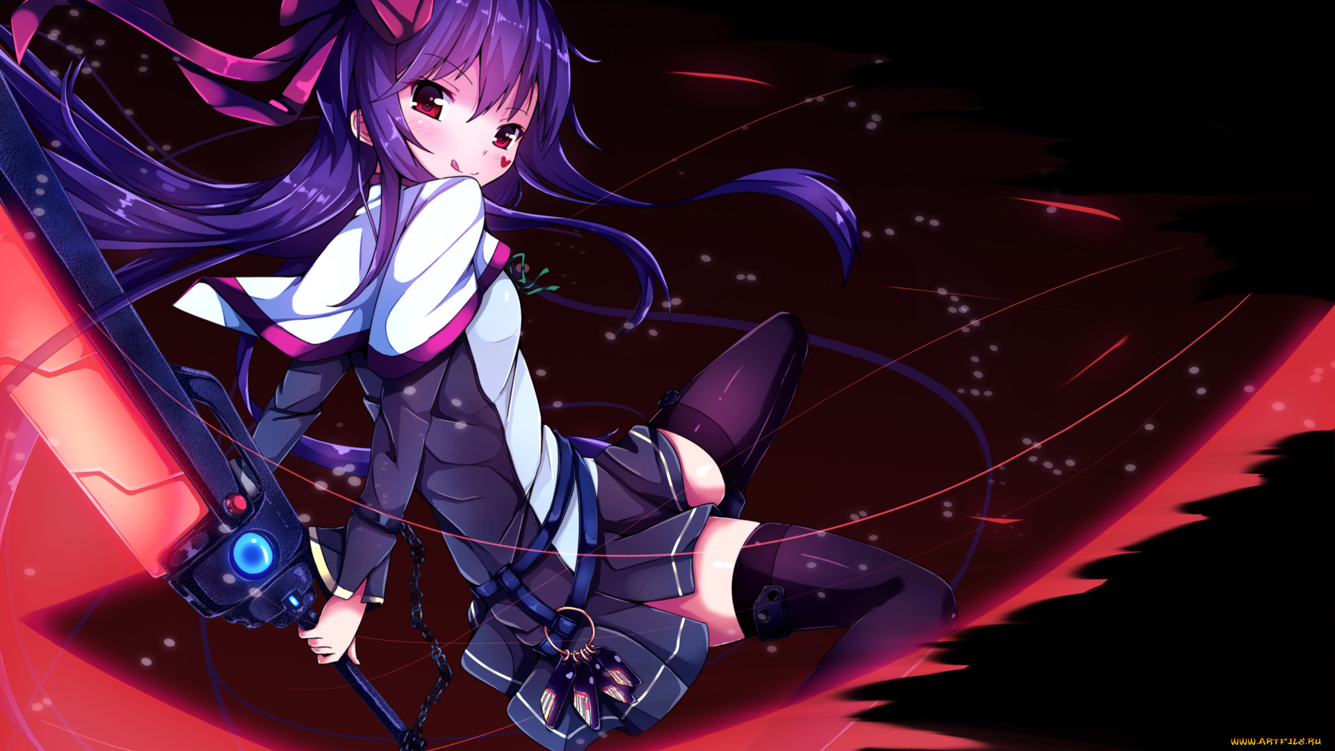 аниме, -weapon, , blood, &, technology, бант, арт, оружие, девушка, меч