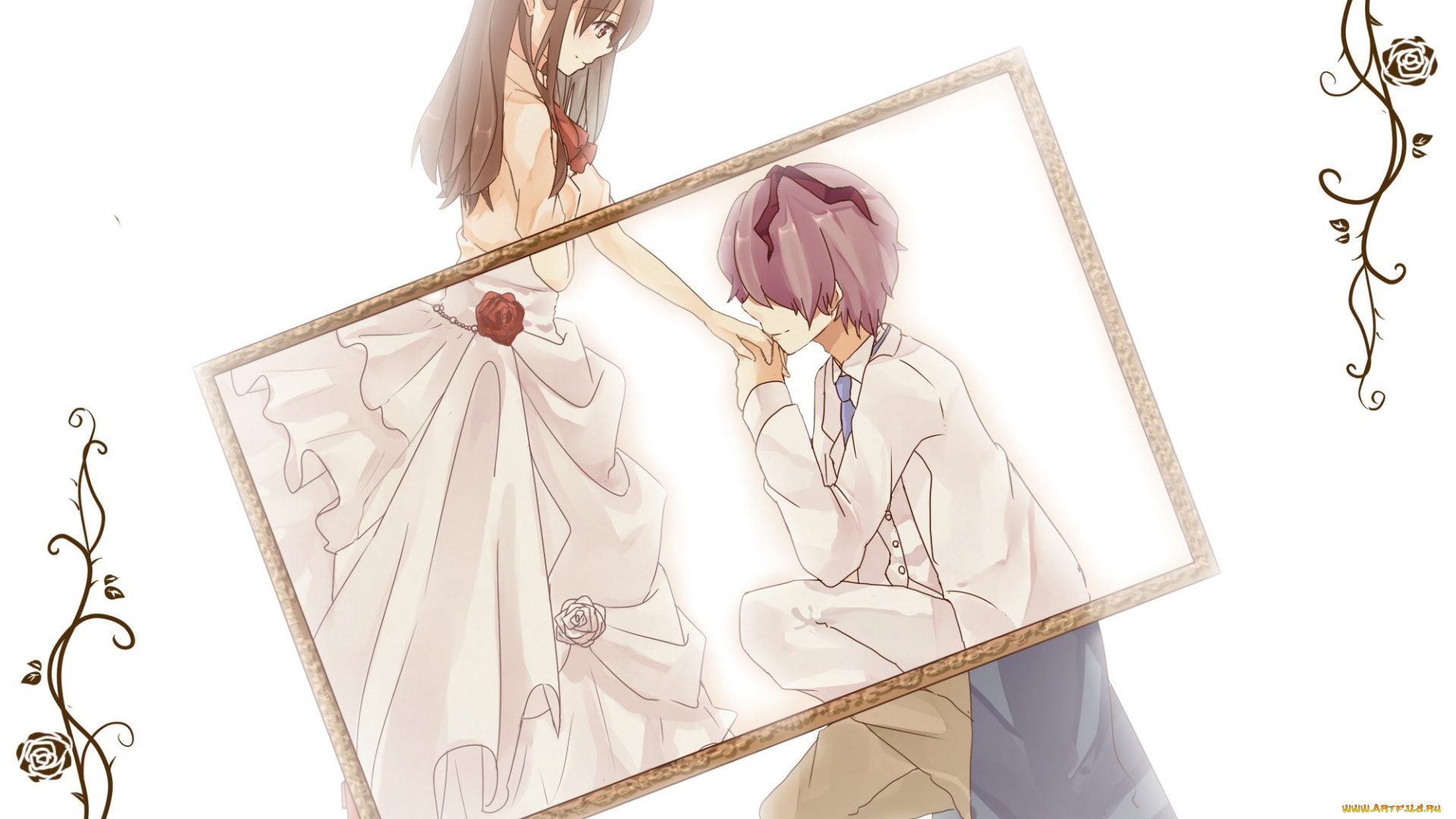 аниме, ib, свадьба, рамка, романтика, девушка, мужчина, белый, фон, garry, eve
