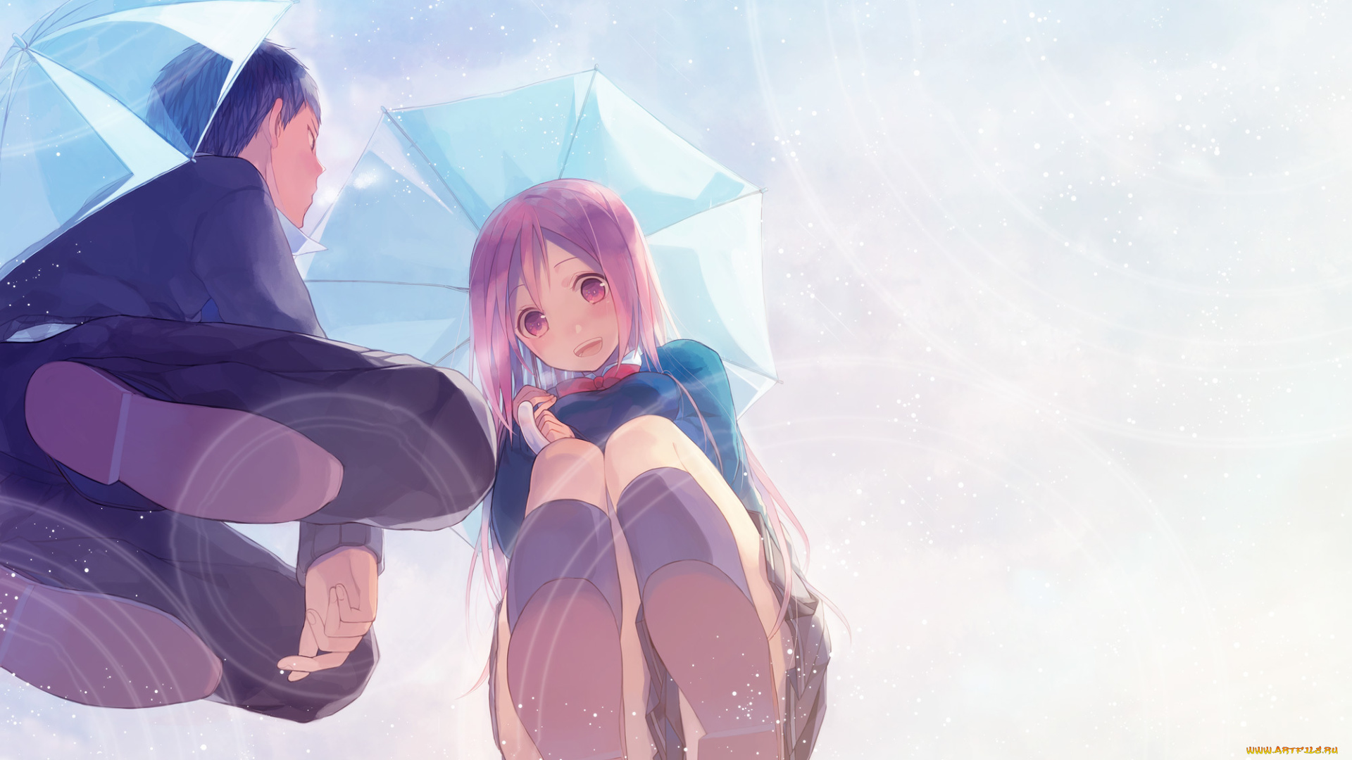 аниме, kuroko, no, baske, арт, namiri, kuroko, no, basket, aomine, daiki, momoi, satsuki, девушка, парень, баскетбол, куроко, зонт, вода