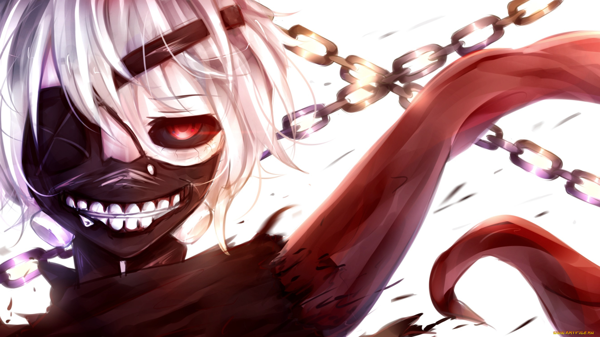 аниме, tokyo, ghoul, цепи, лицо, парень, tokyo, ghoul, kaneki, ken