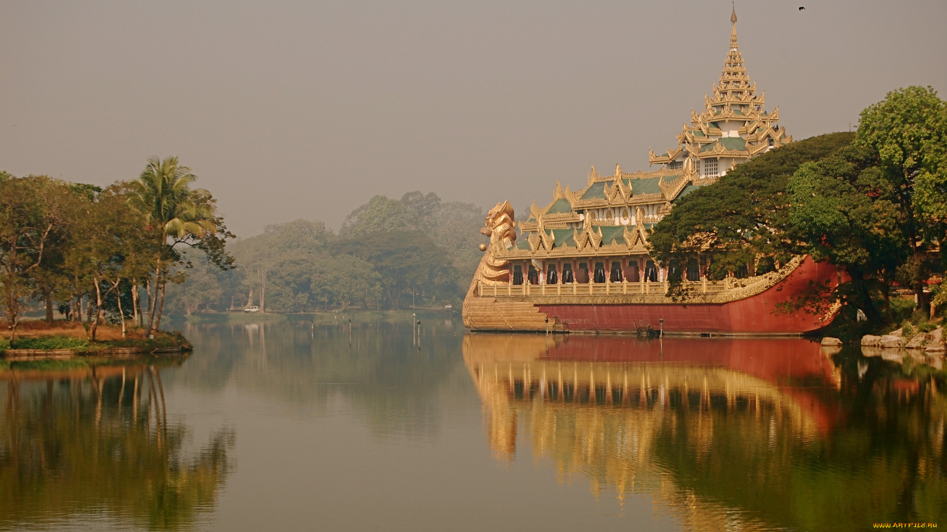 города, -, буддийские, и, другие, храмы, озеро, храм