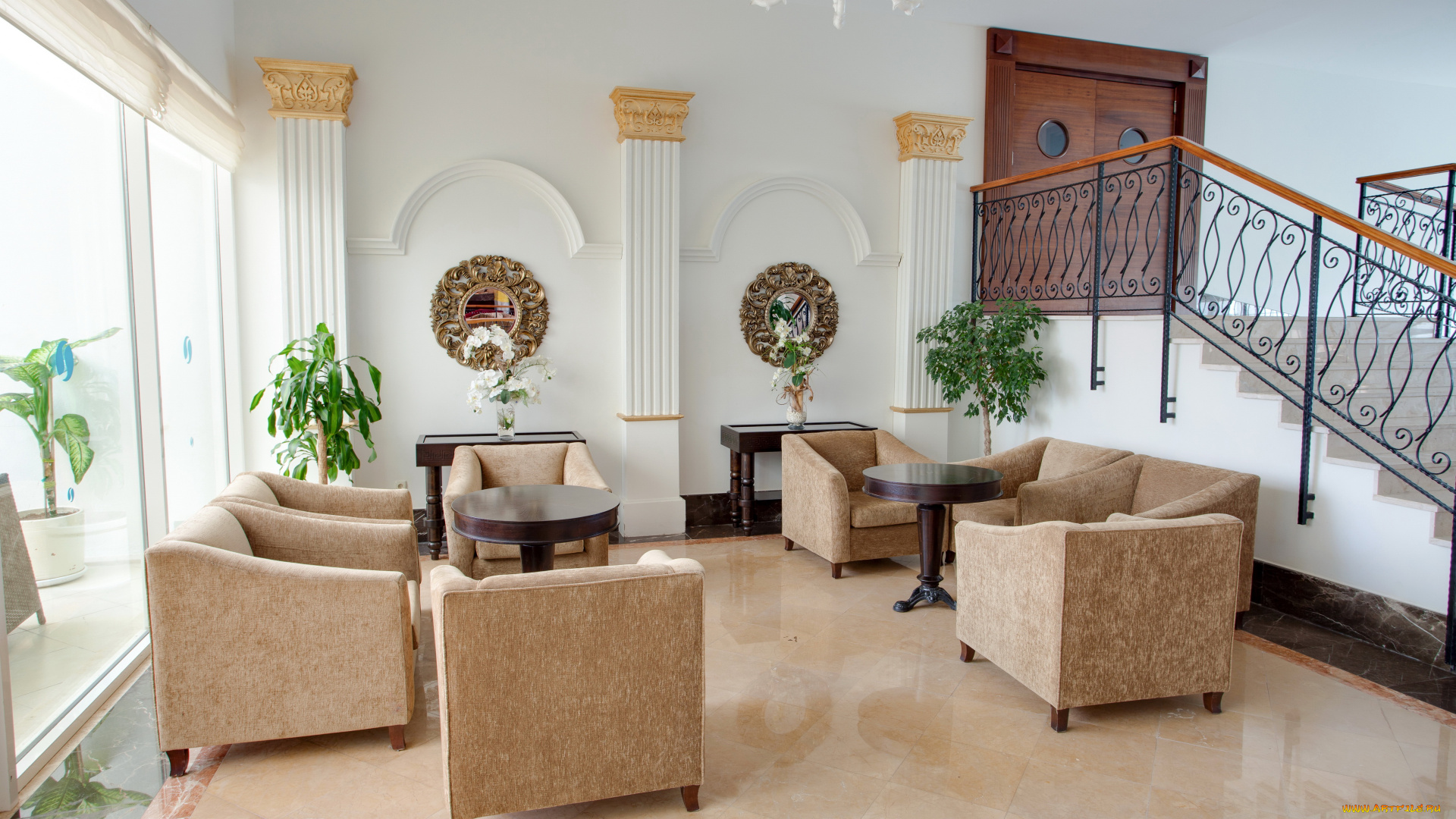 интерьер, гостиная, кресло, дизайн, лестница