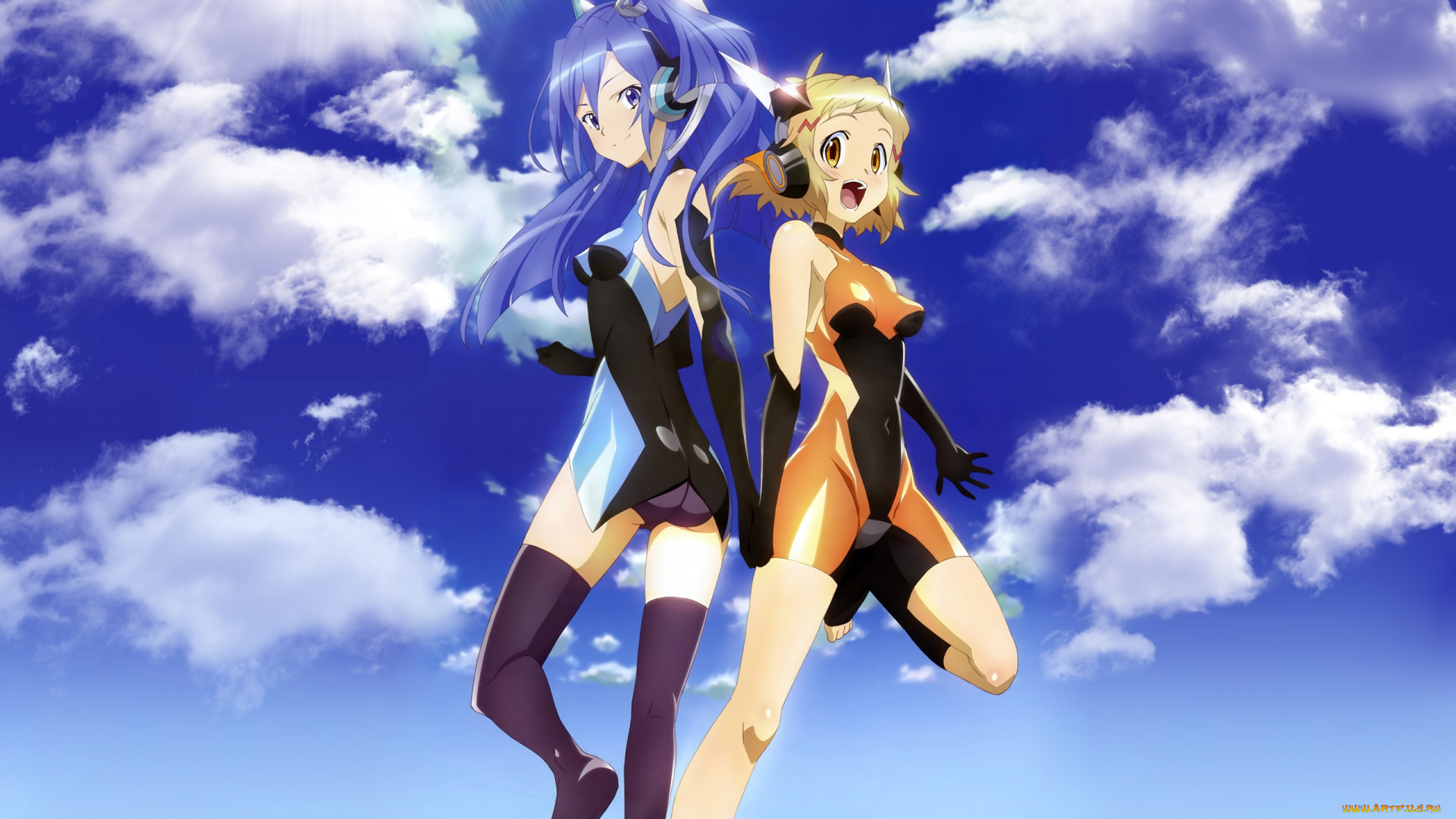 senki, zesshou, symphogear, аниме, облака, девушки, костюм