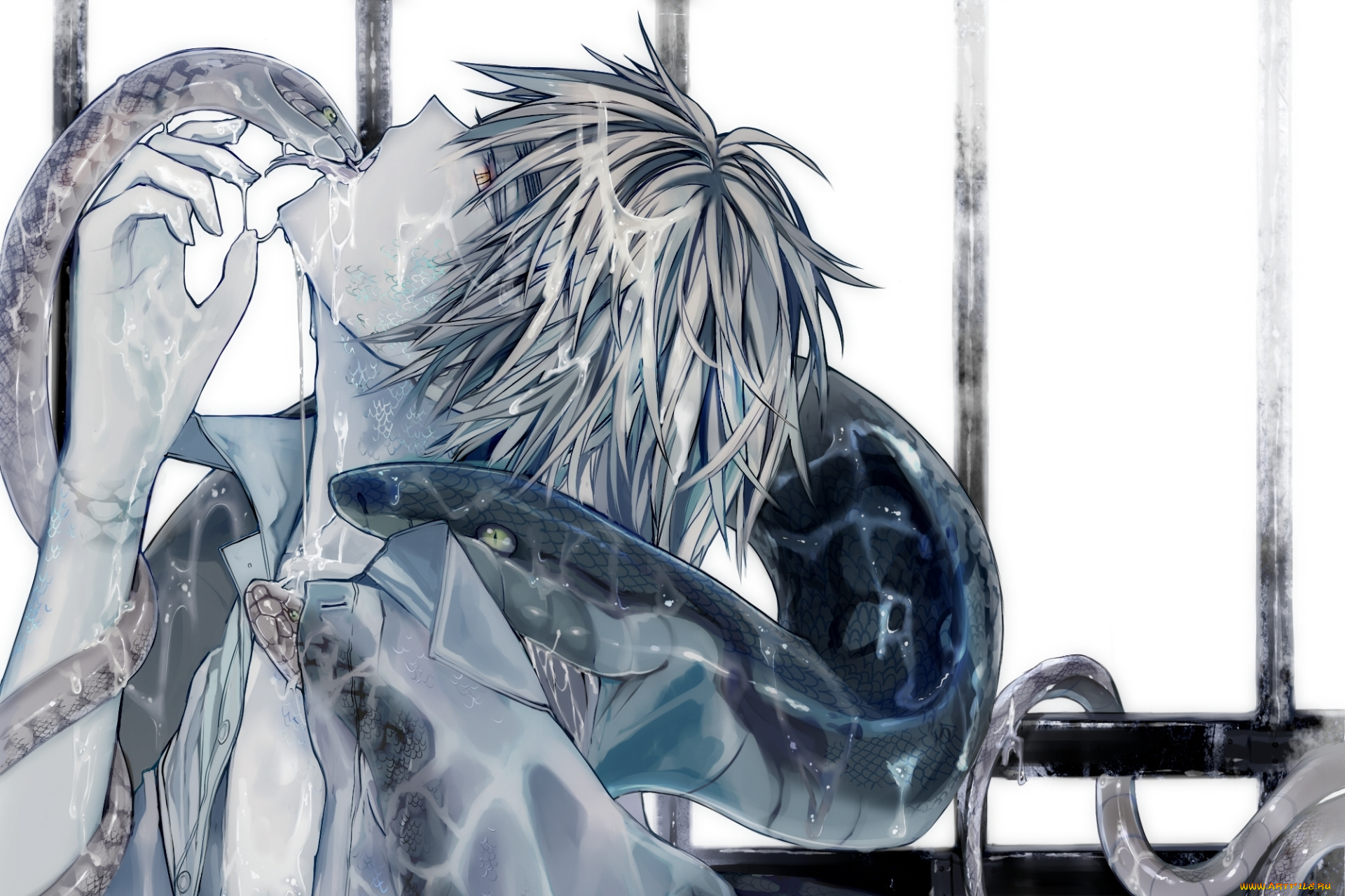 аниме, -animals, &, creatures, парень, змеи, язык