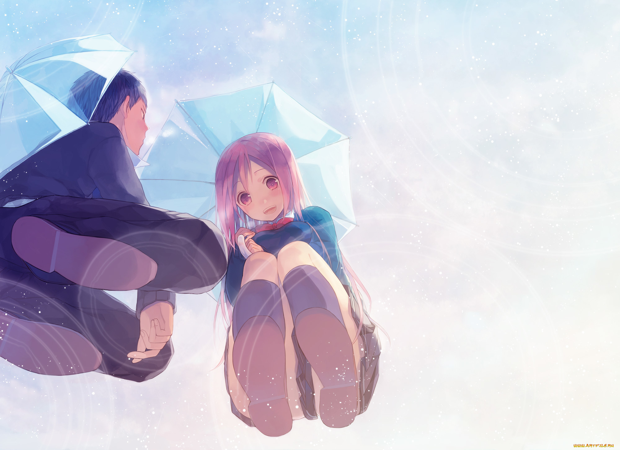 аниме, kuroko, no, baske, арт, namiri, kuroko, no, basket, aomine, daiki, momoi, satsuki, девушка, парень, баскетбол, куроко, зонт, вода