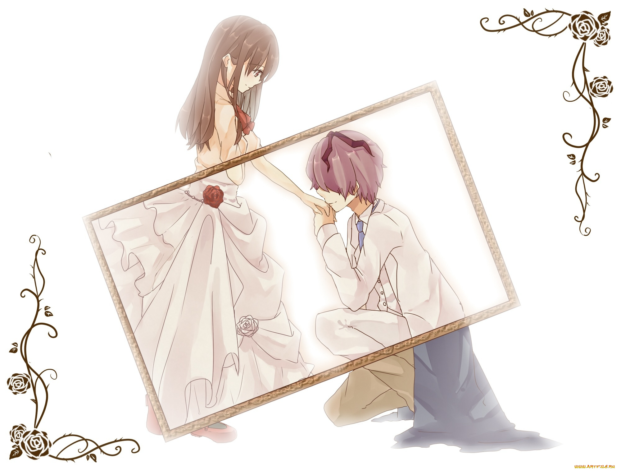аниме, ib, свадьба, рамка, романтика, девушка, мужчина, белый, фон, garry, eve