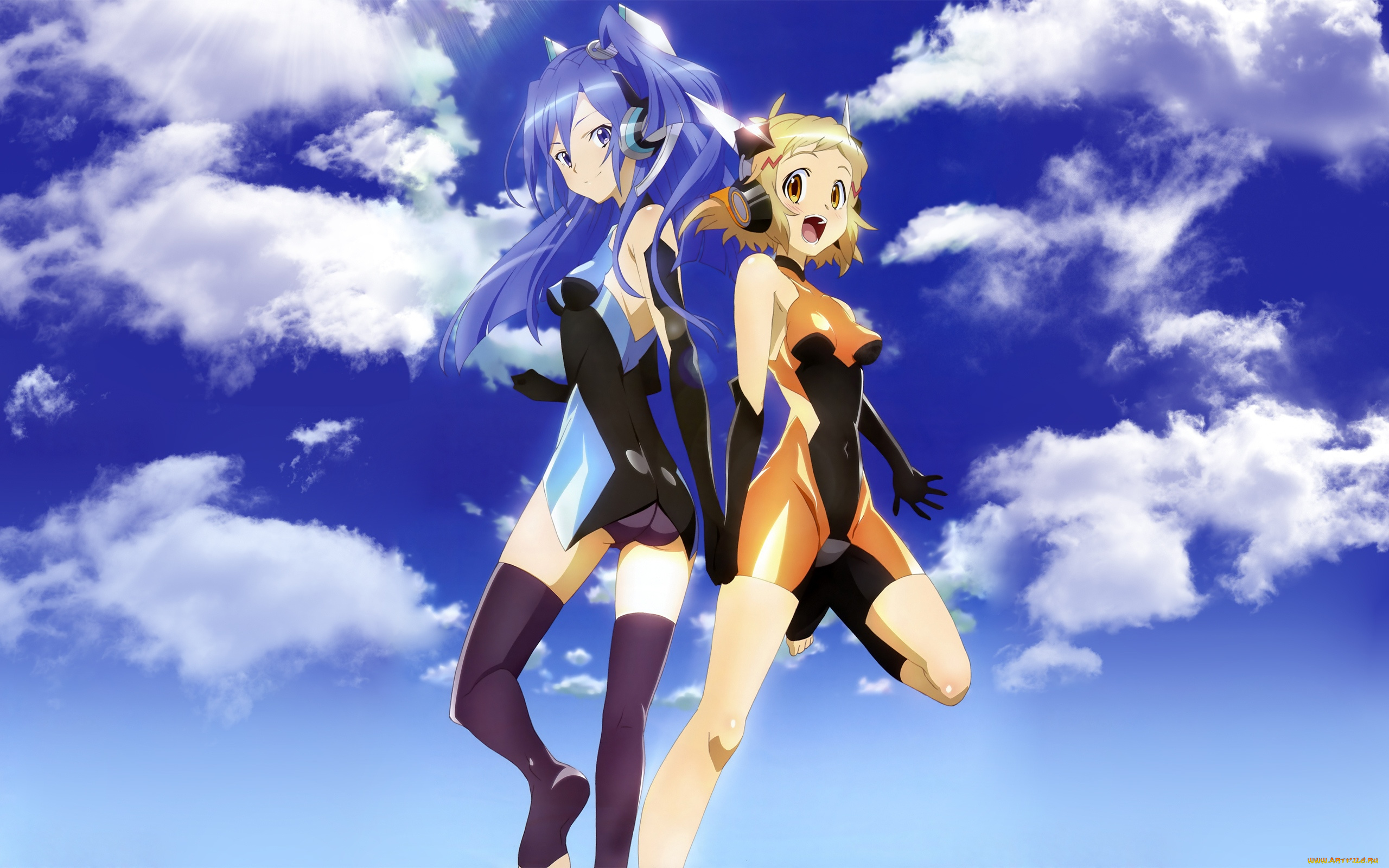senki, zesshou, symphogear, аниме, облака, девушки, костюм