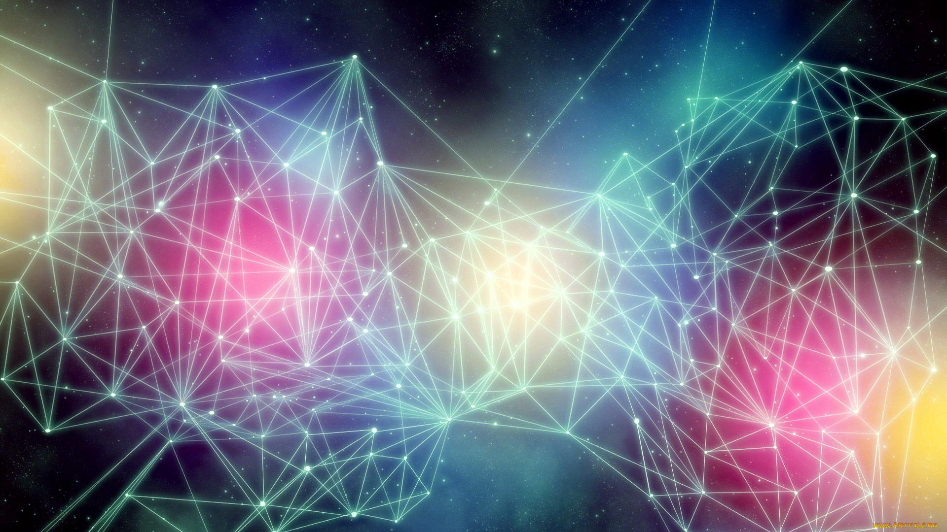 3д, графика, абстракция, , abstract, точки, цвета, свечение, космос, ломаные, линии