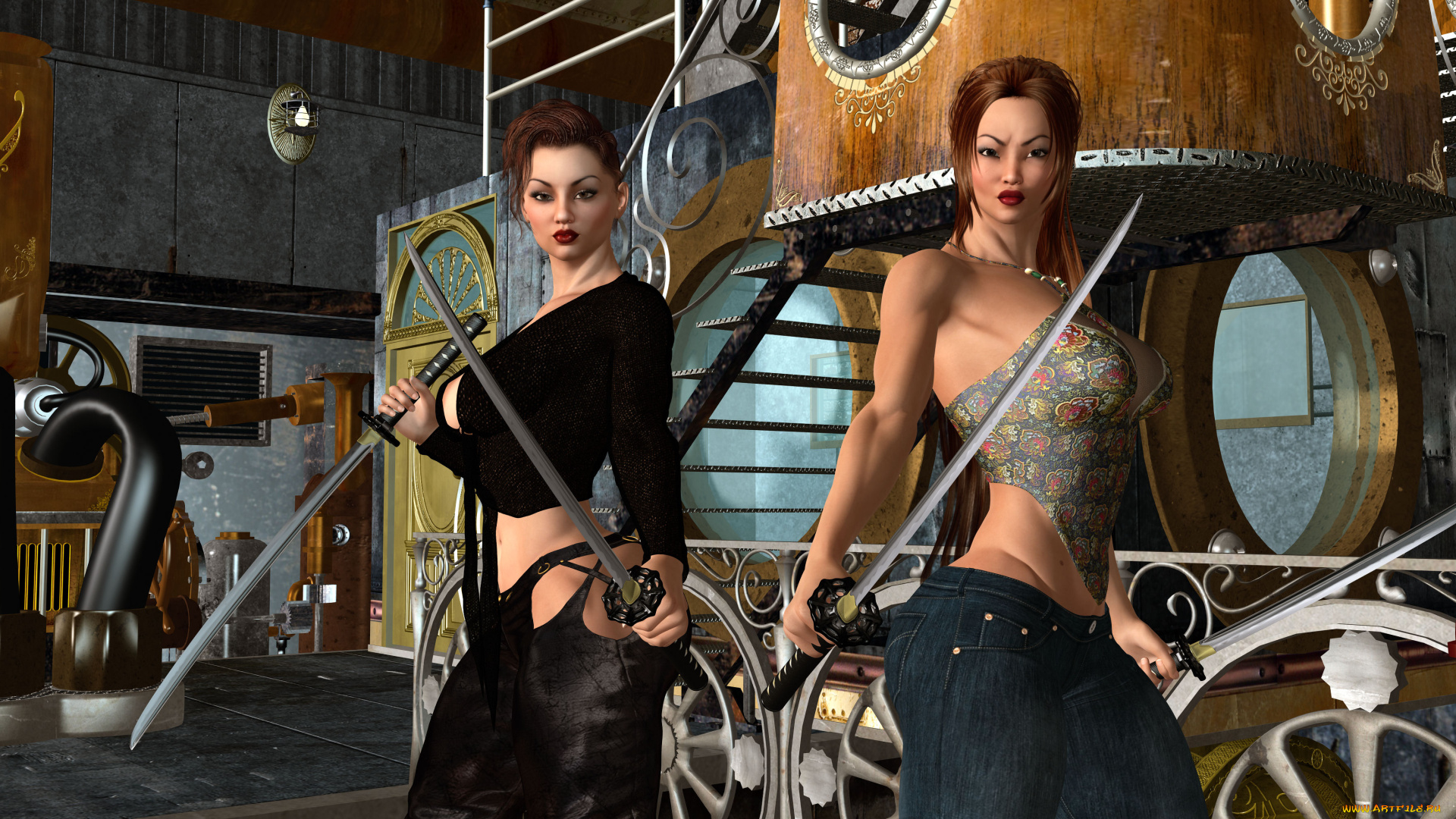 3д, графика, фантазия, , fantasy, оружие, фон, взгляд, девушки