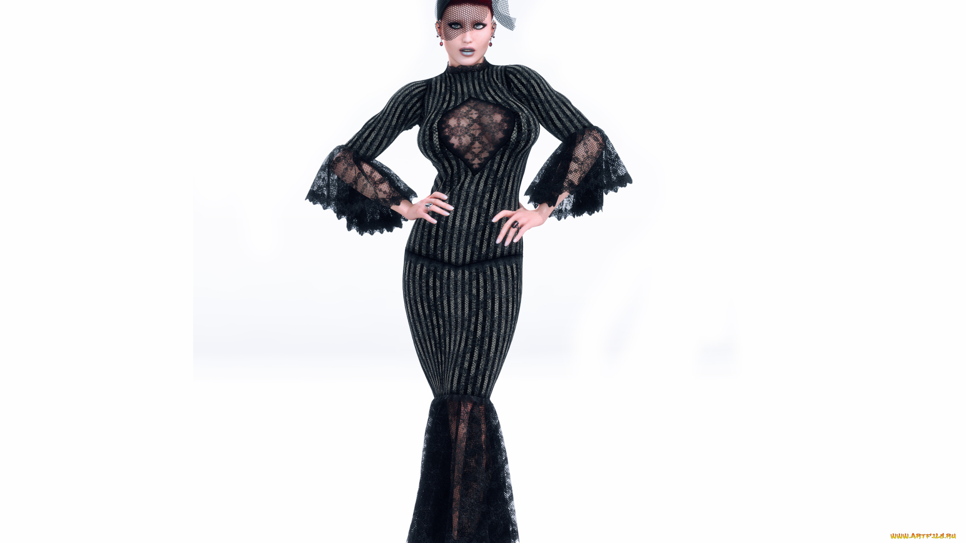 3д, графика, люди, , people, вуаль, платье, взгляд, девушка, фон