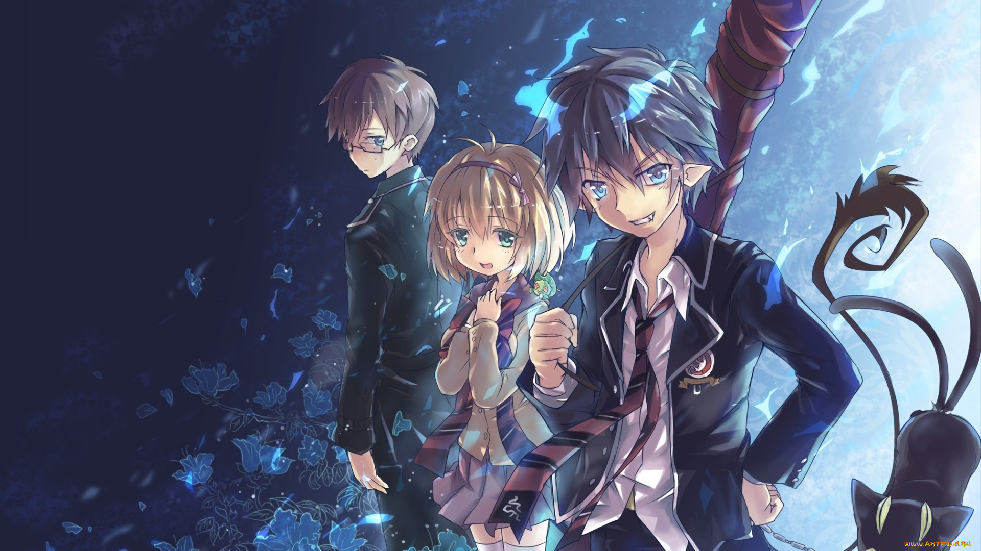 аниме, ao, no, exorcist, девушка, рин, rin, okumura, парни, blue, exorcist, kuro, юкио, окумура, ao, no, moriyama, shiemi, братья, синий, экзорцист, арт, north, abyssor