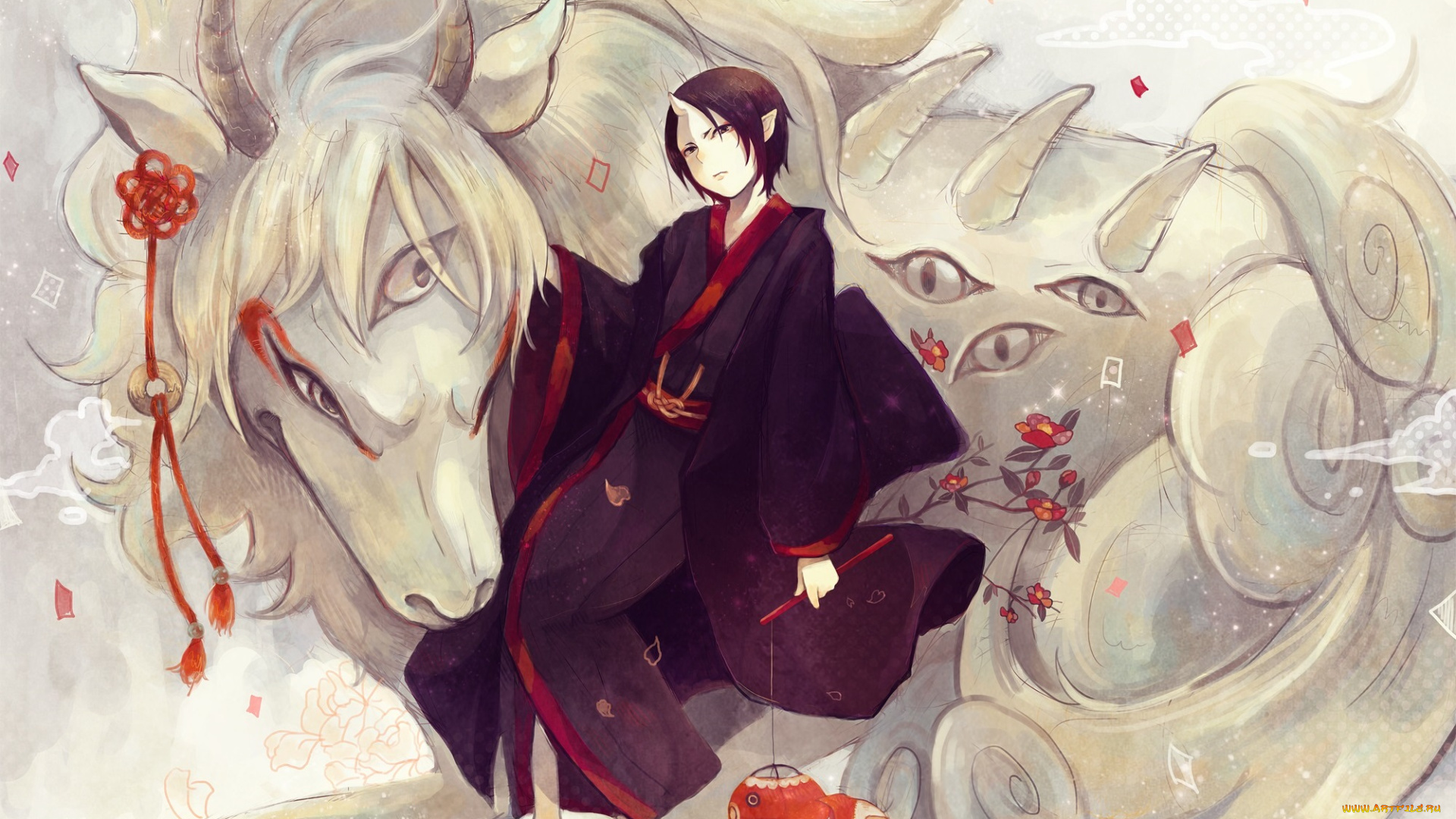 аниме, hoozuki, no, reitetsu, глаза, рыбка, hoozuki, арт, no, reitetsu, рога, чудовище, хладнокровный, ходзуки, парень, shirasawa, mitsu3-3