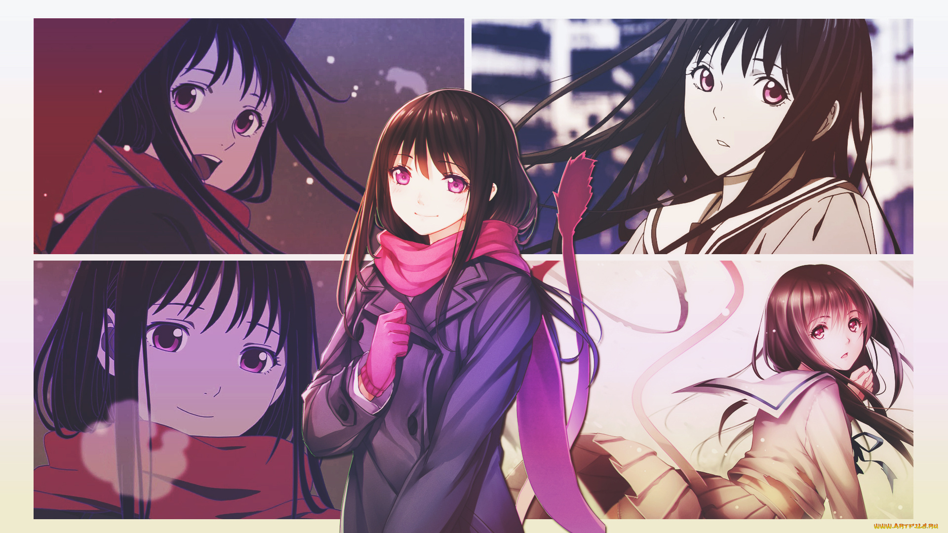аниме, noragami, бездомный, бог, коллаж, девушка, арт