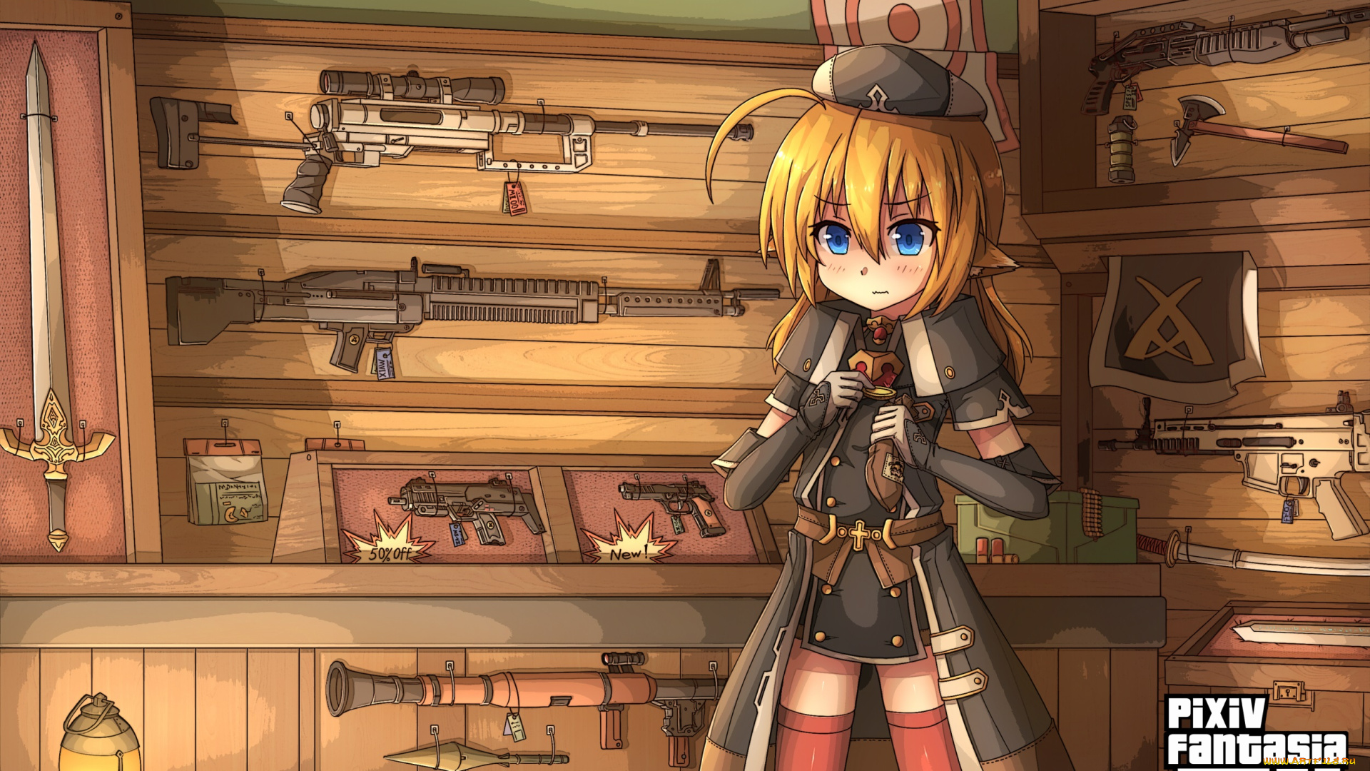 аниме, pixiv, fantasia, арт, девушка, kaiyi, pixiv, fantasia, оружие