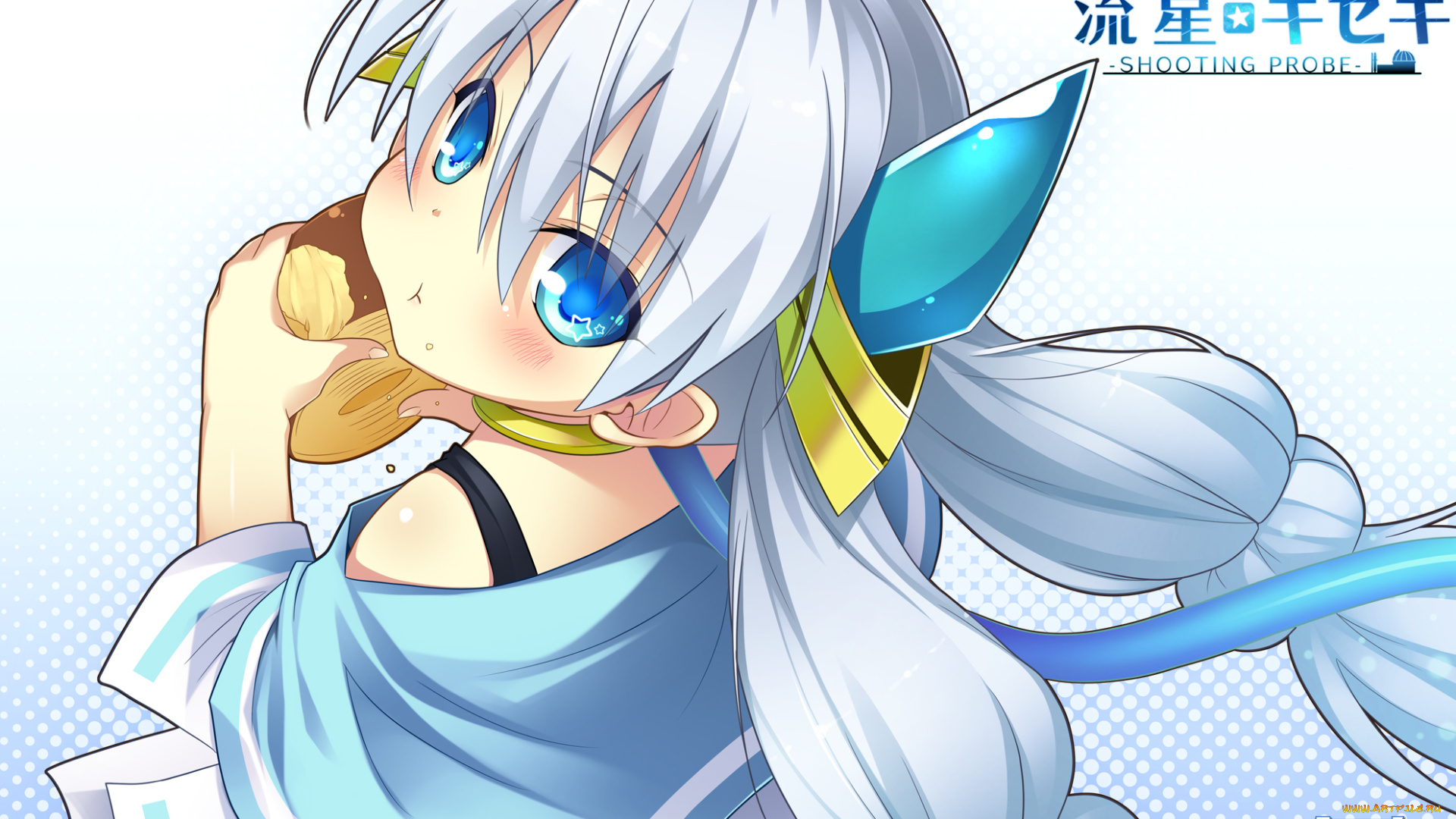 аниме, unknown, , другое, булка, фон, еда, девушка, взгляд