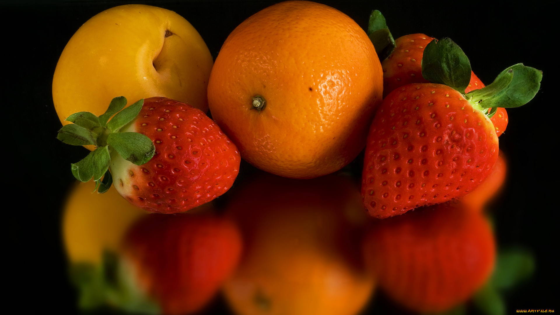 еда, фрукты, , ягоды, апельсин, слива, клубника