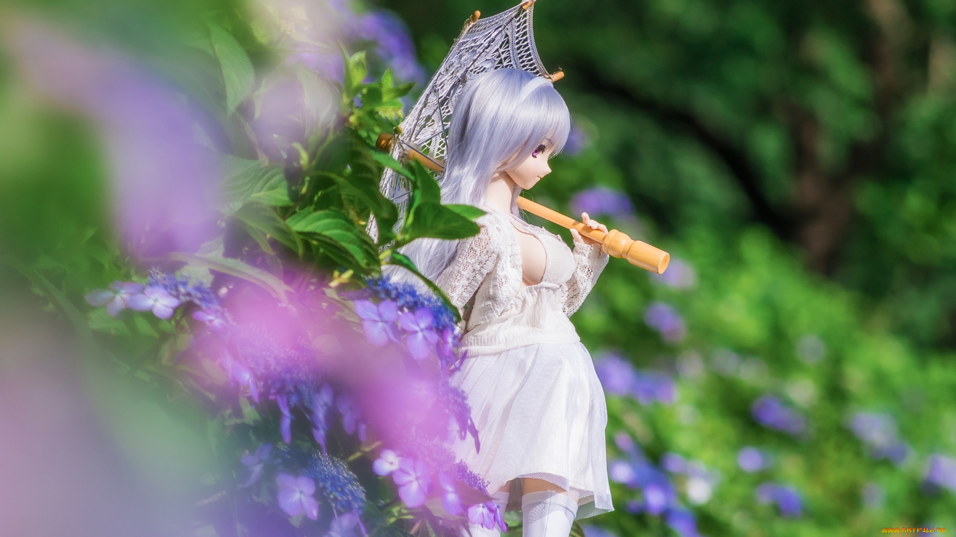 разное, игрушки, лето, зонтик, кукла, гортензия, цветы