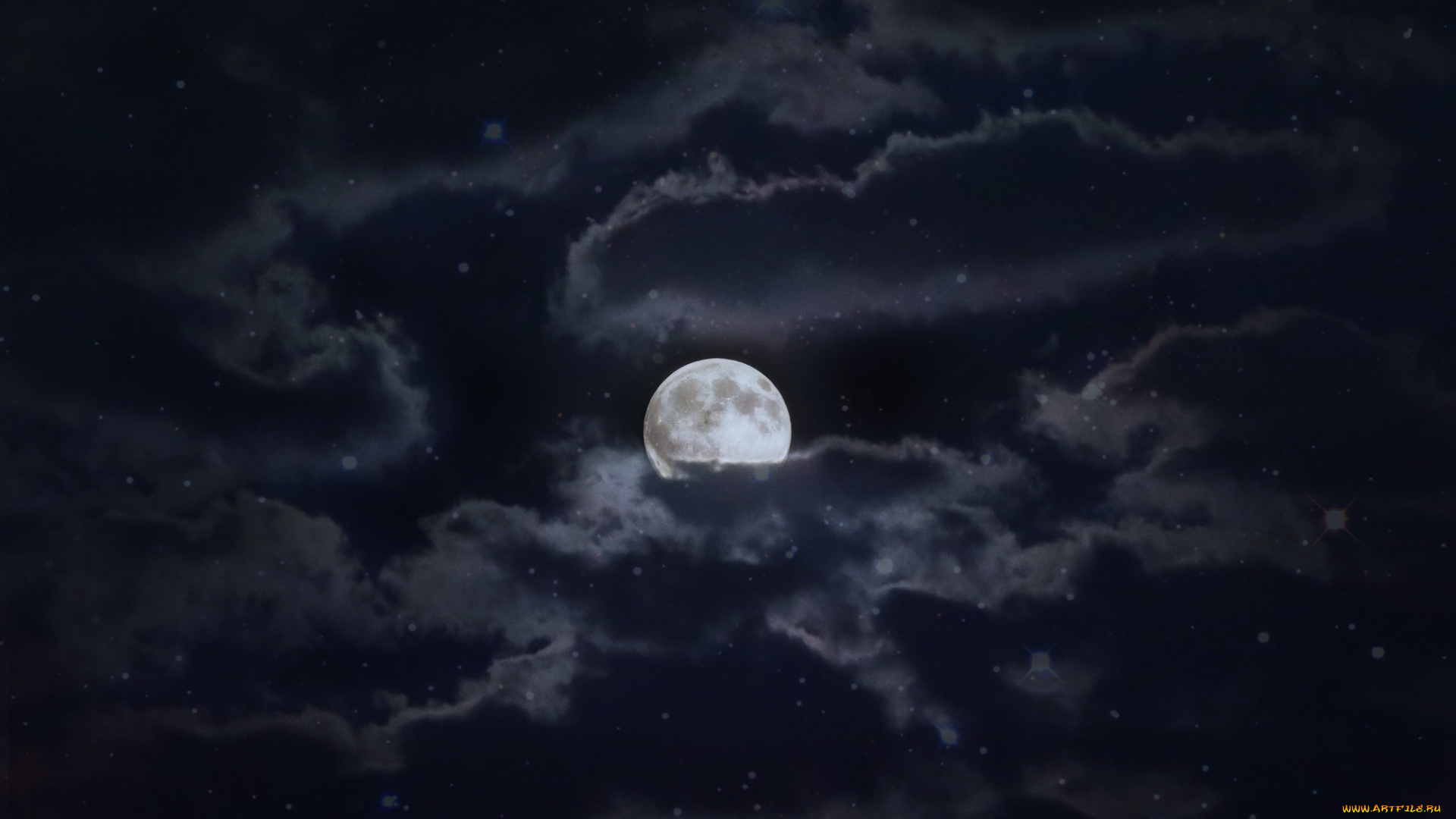 разное, компьютерный, дизайн, ночь, облака, луна