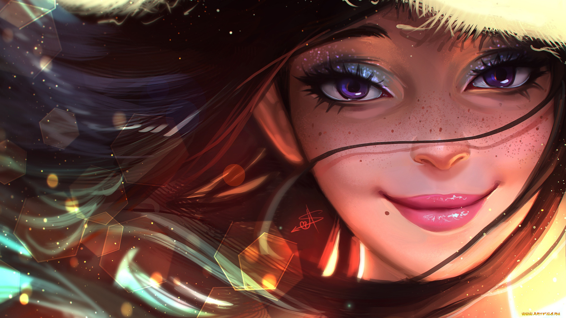 рисованное, люди, лето, улыбка, девушка, шляпа, лицо, волосы, глаза