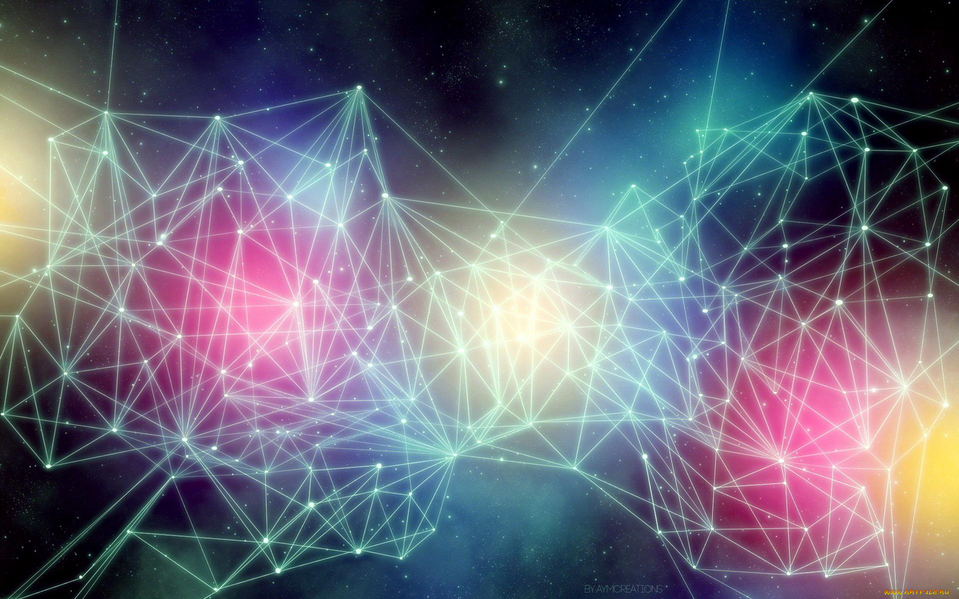 3д, графика, абстракция, , abstract, точки, цвета, свечение, космос, ломаные, линии