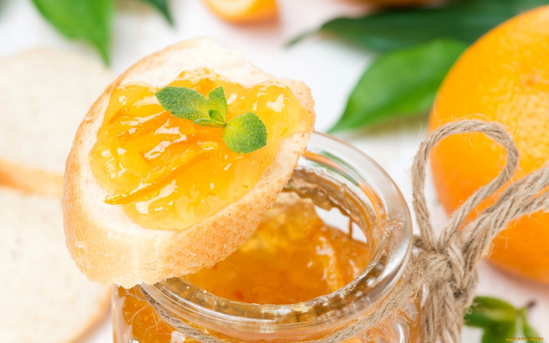 еда, мёд, , варенье, , повидло, , джем, джем, варенье, апельсин, оранжевый, багет, хлеб, мята