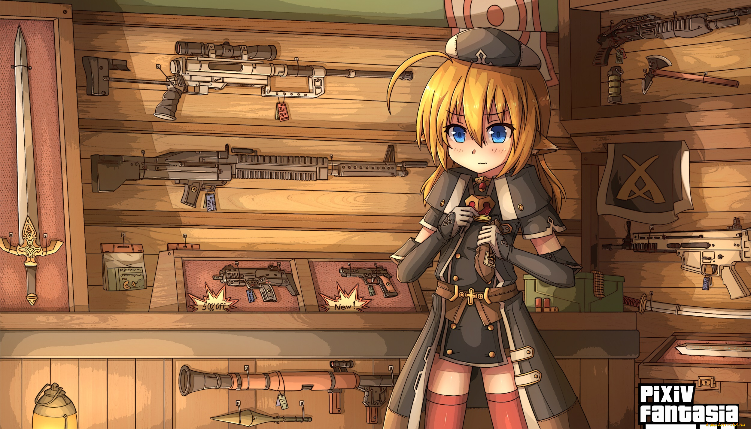 аниме, pixiv, fantasia, арт, девушка, kaiyi, pixiv, fantasia, оружие