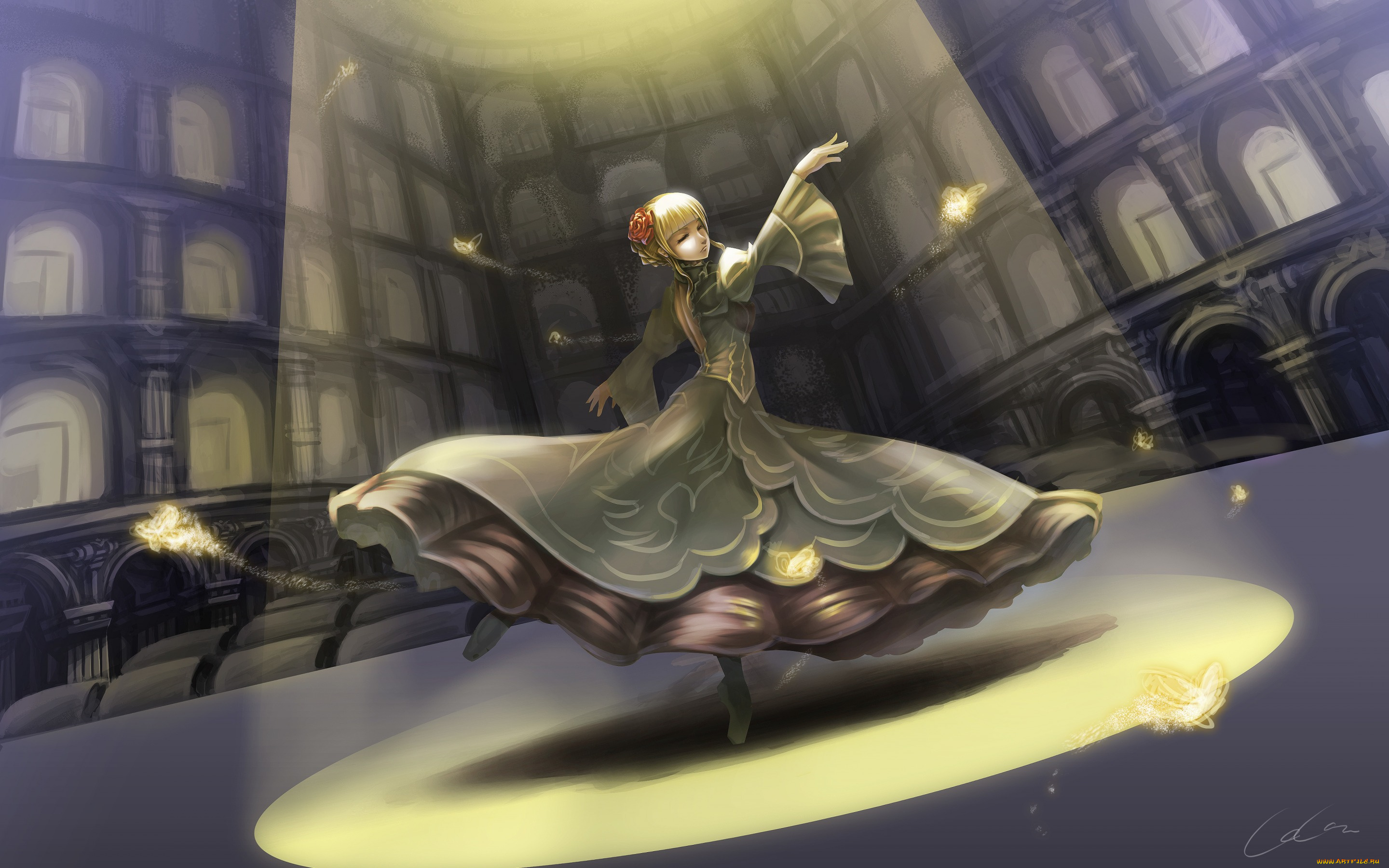 аниме, umineko, no, naku, koro, ni, beatrice, девушка, цветок, бабочки, umineko, no, naku, koro, ni, арт, madcocoon, когда, плачут, чайки, свет, роза