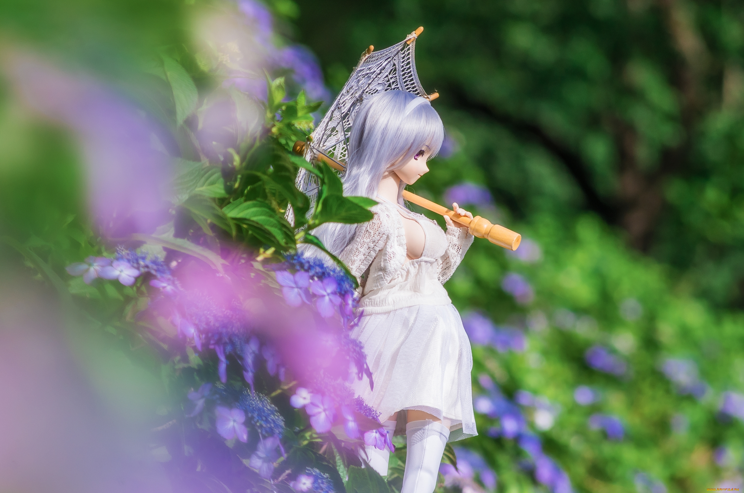 разное, игрушки, лето, зонтик, кукла, гортензия, цветы