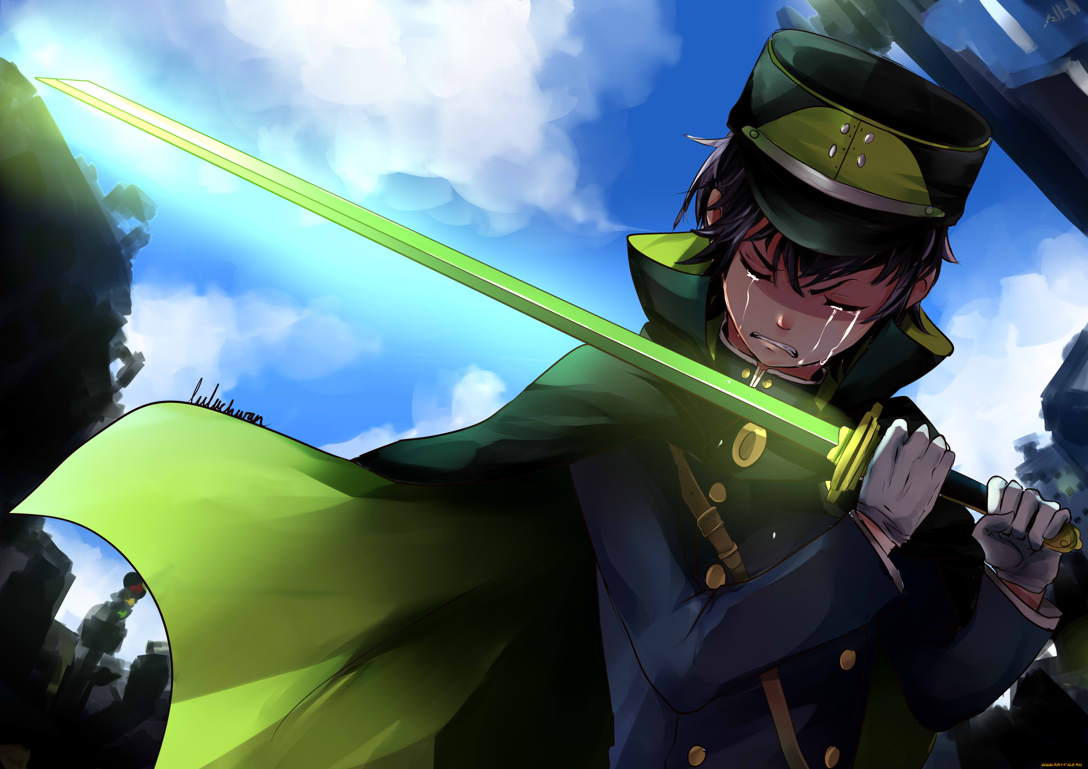 аниме, owari, no, seraph, ю, плачет, арт, парень, последний, серафим