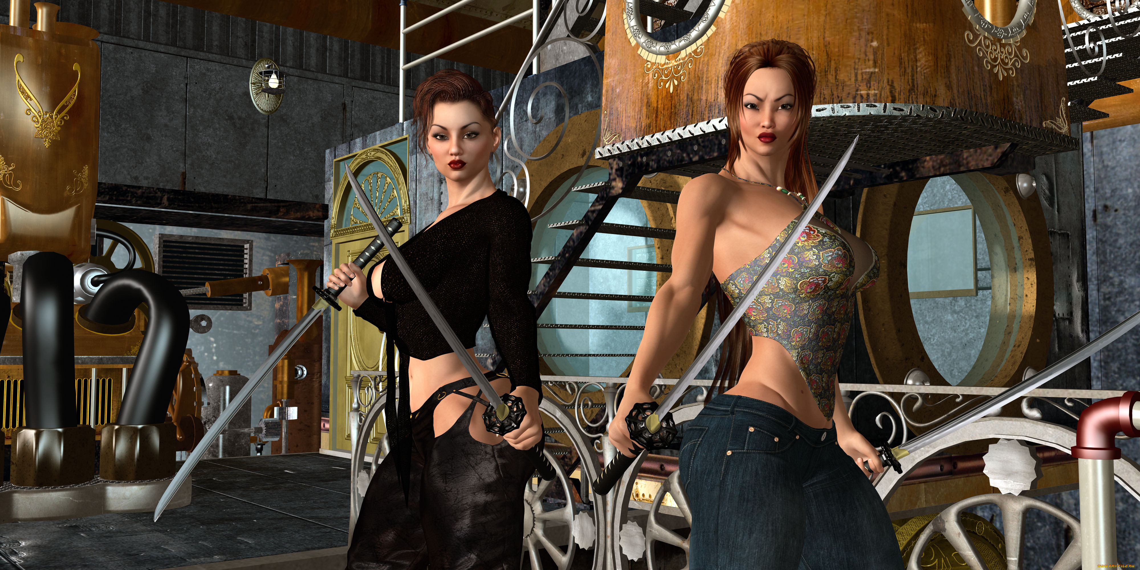 3д, графика, фантазия, , fantasy, оружие, фон, взгляд, девушки