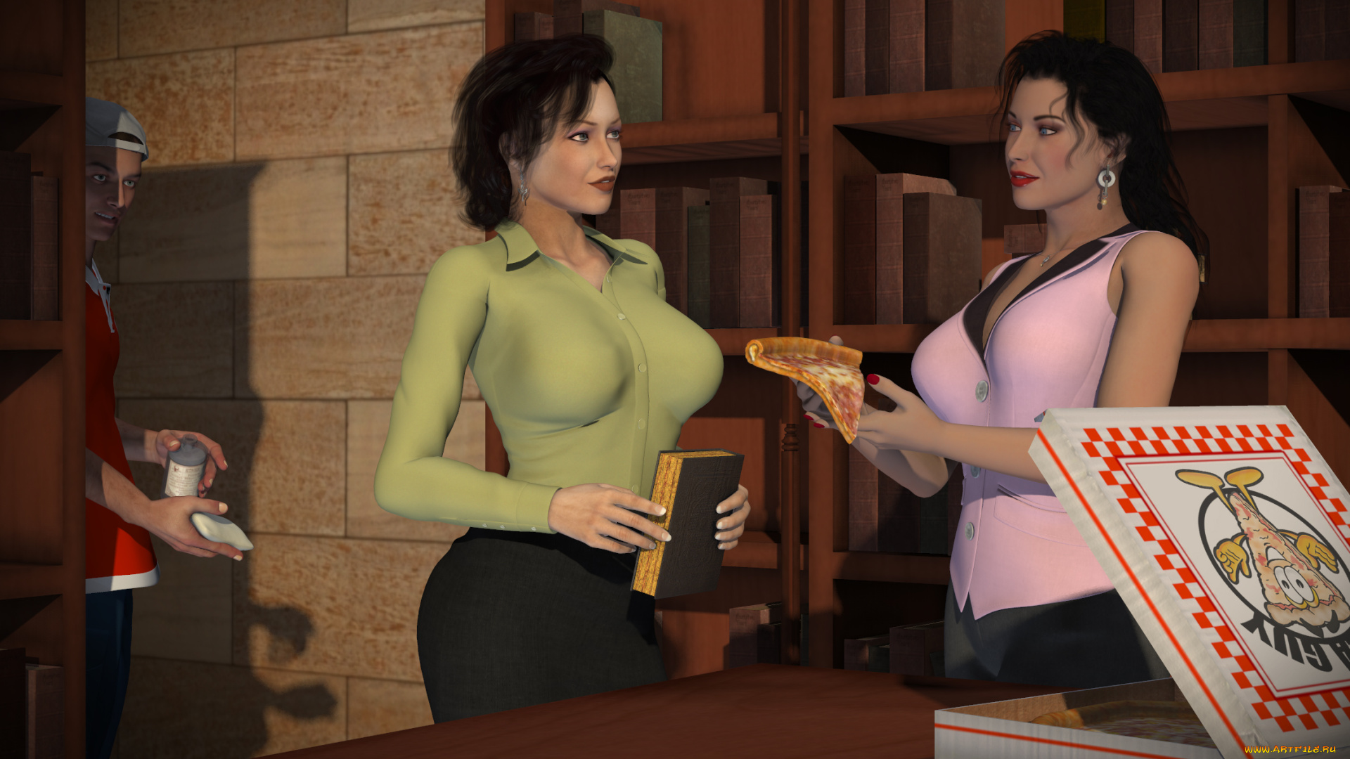 3д, графика, фантазия, , fantasy, библиотека, фон, взгляд, девушки