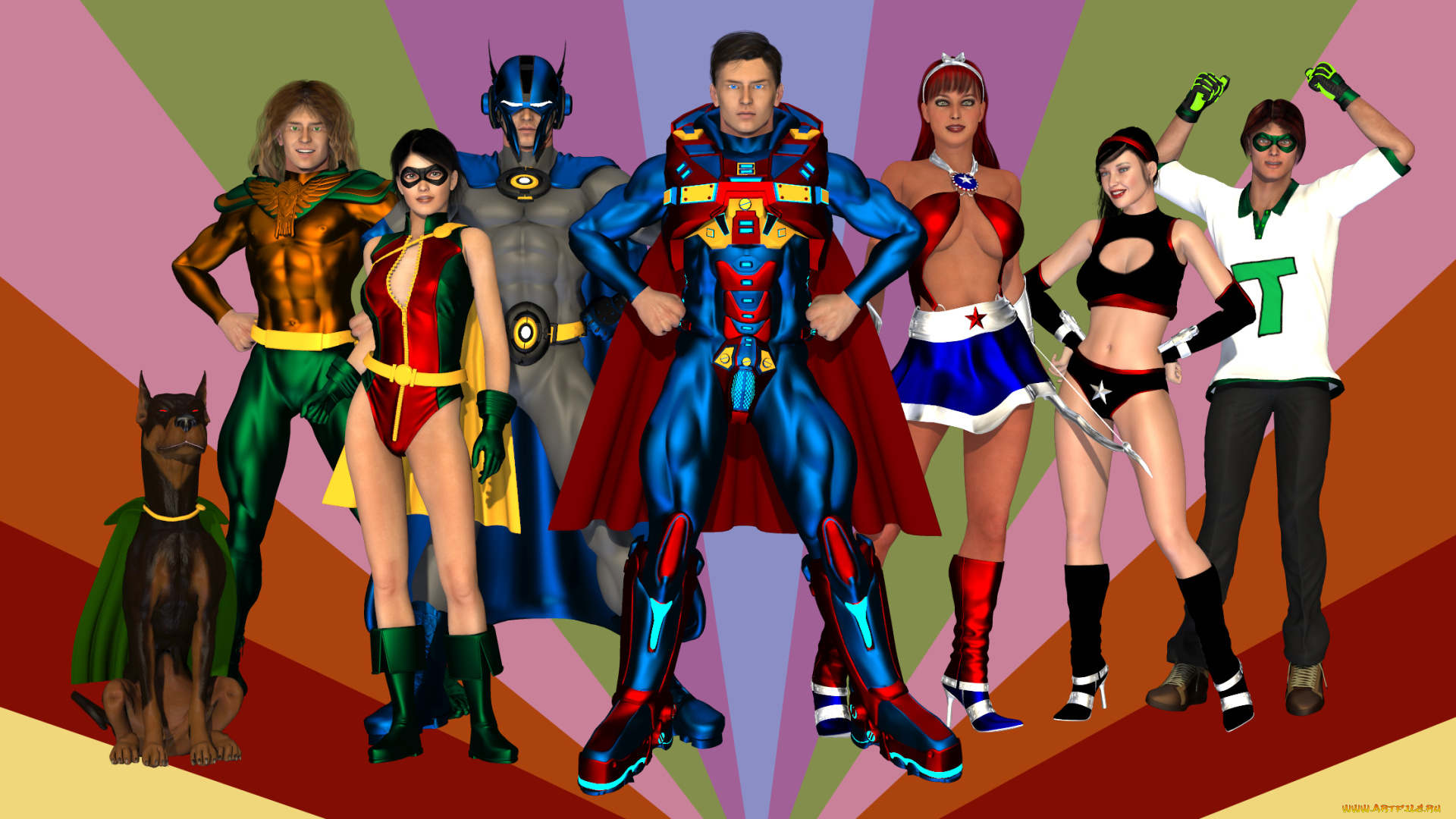 3д, графика, фантазия, , fantasy, супермены, фон, взгляд, девушки