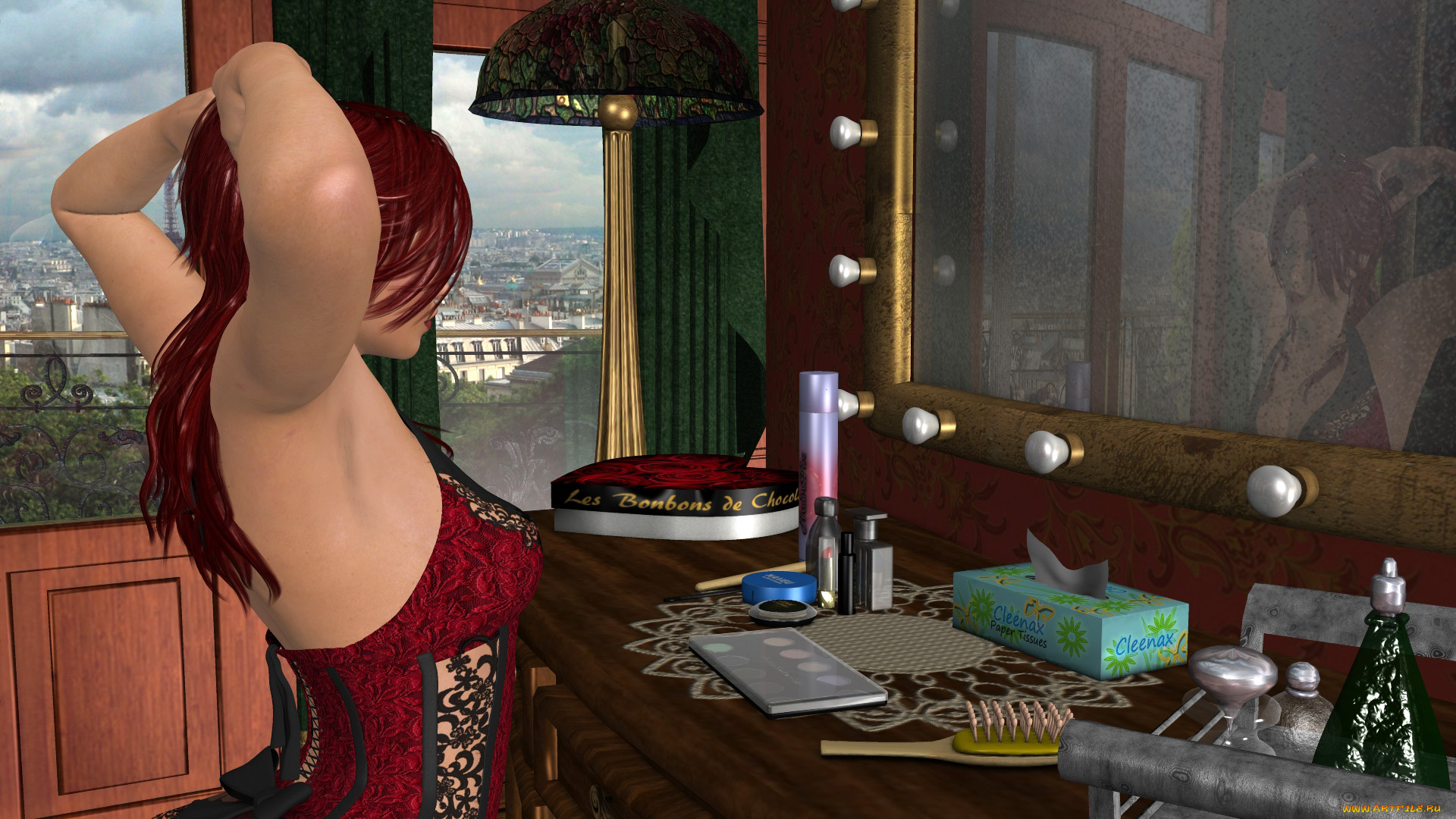 3д, графика, люди, , people, рыжая, фон, взгляд, девушка