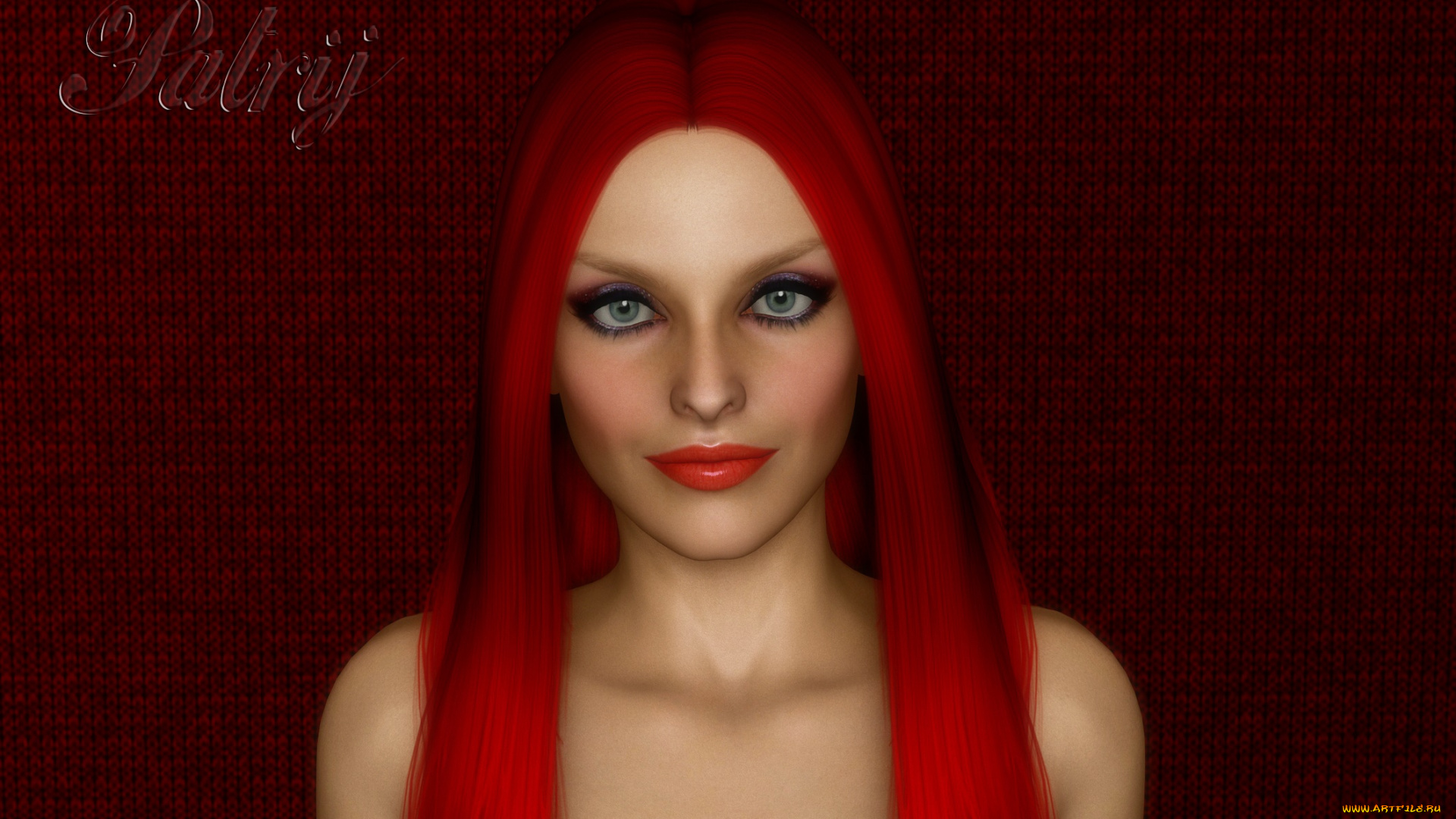 3д, графика, портрет, , portraits, взгляд, фон, рыжая, девушка