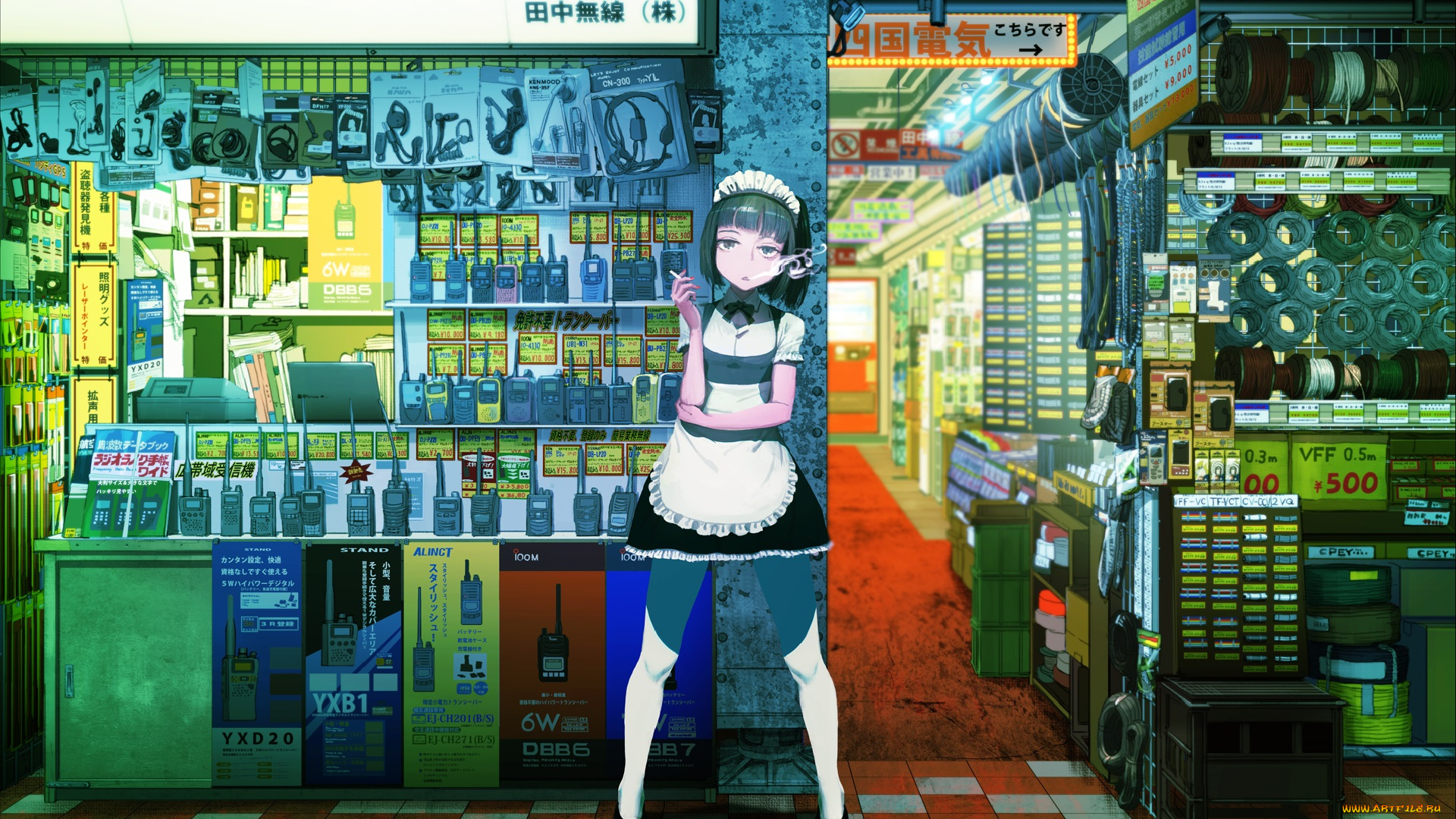 аниме, город, , улицы, , здания, девушка