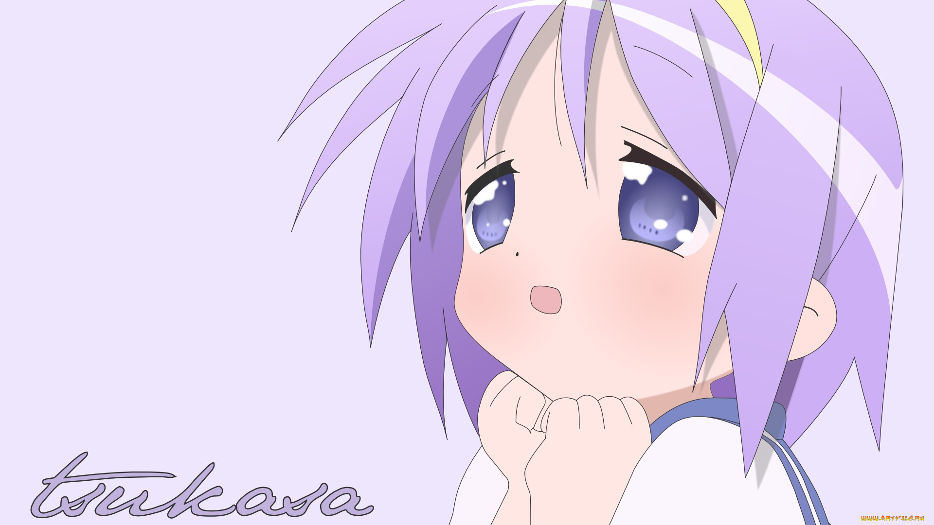 аниме, lucky, star, девушка, взгляд, фон