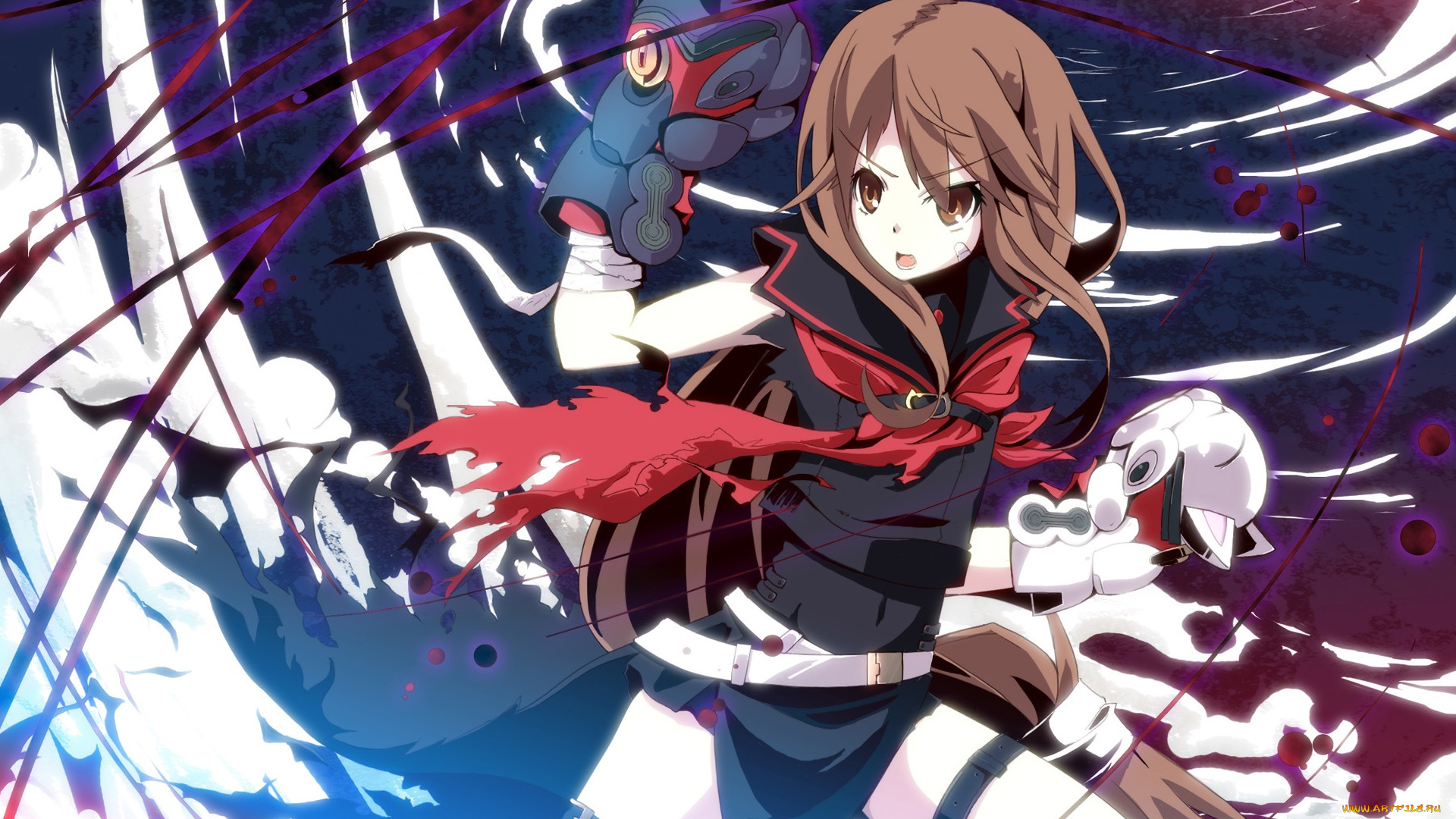 аниме, ookami-san, to, shichinin, no, nakama-tachi, девушка, взгляд, фон