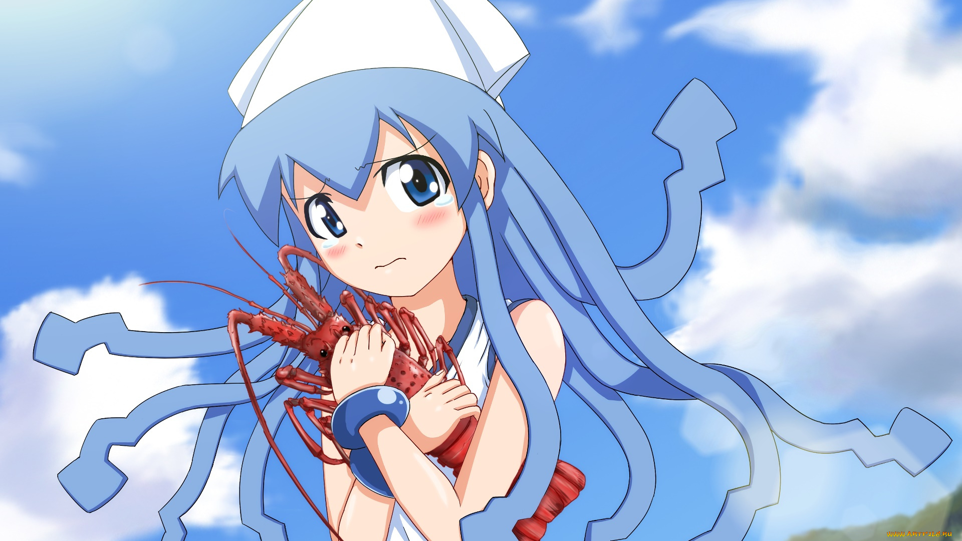 аниме, shinryaku, , ika, musume, фон, взгляд, девушка