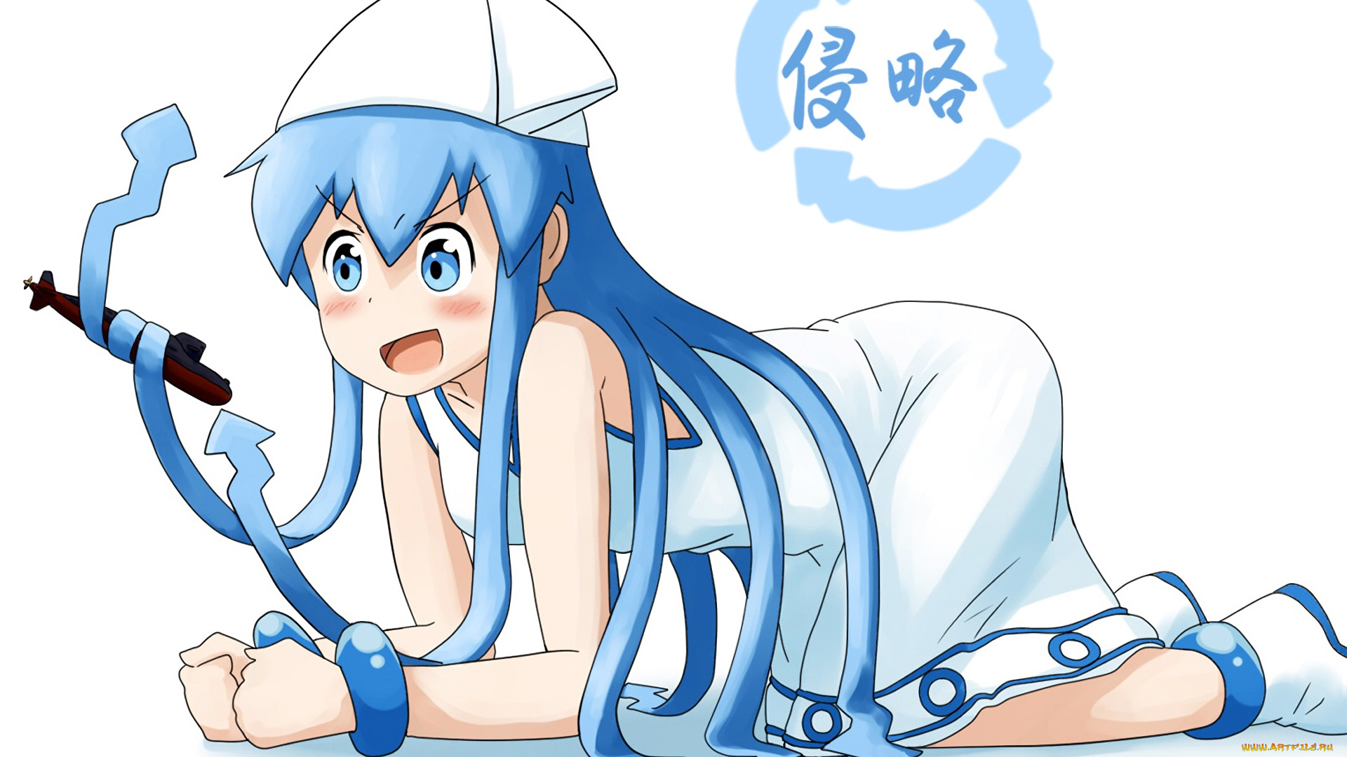 аниме, shinryaku, , ika, musume, фон, взгляд, девушка