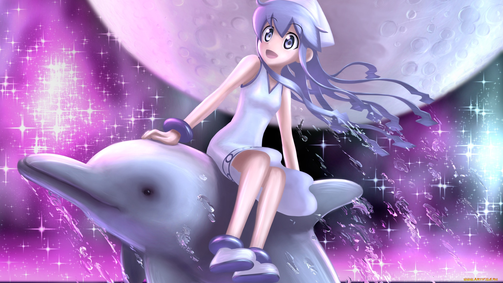 аниме, shinryaku, , ika, musume, фон, взгляд, девушка